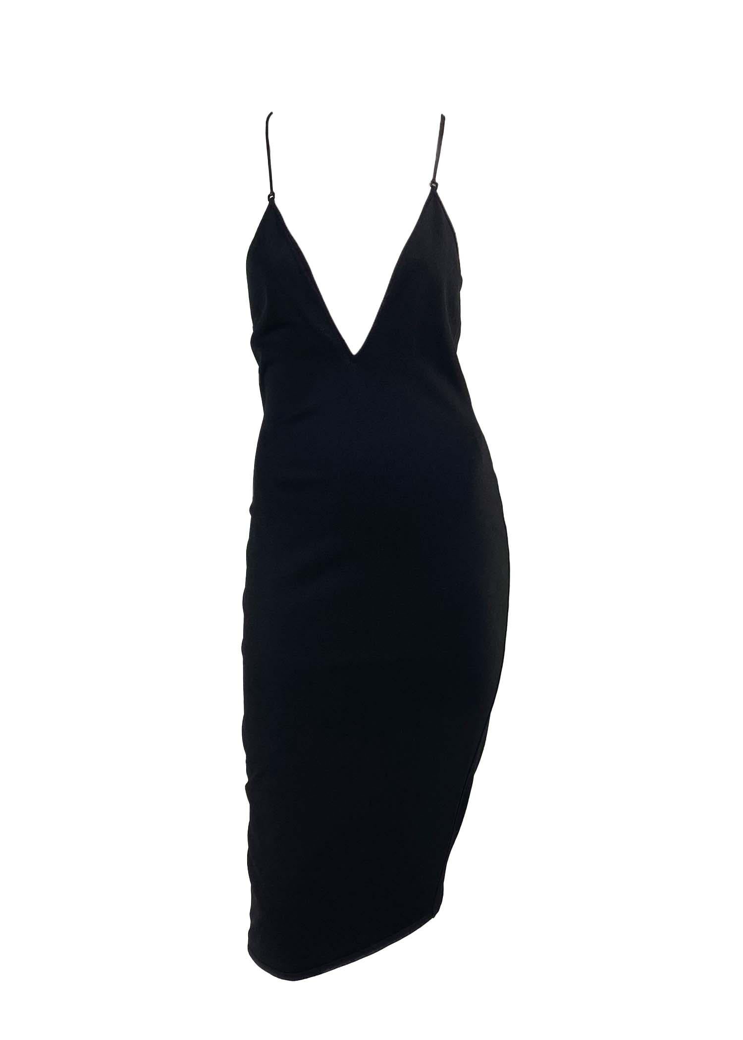 S/S 2000 Gucci by Tom Ford Black Leather Strap Lace Up Backless Knit Dress In Good Condition In West Hollywood, CA
