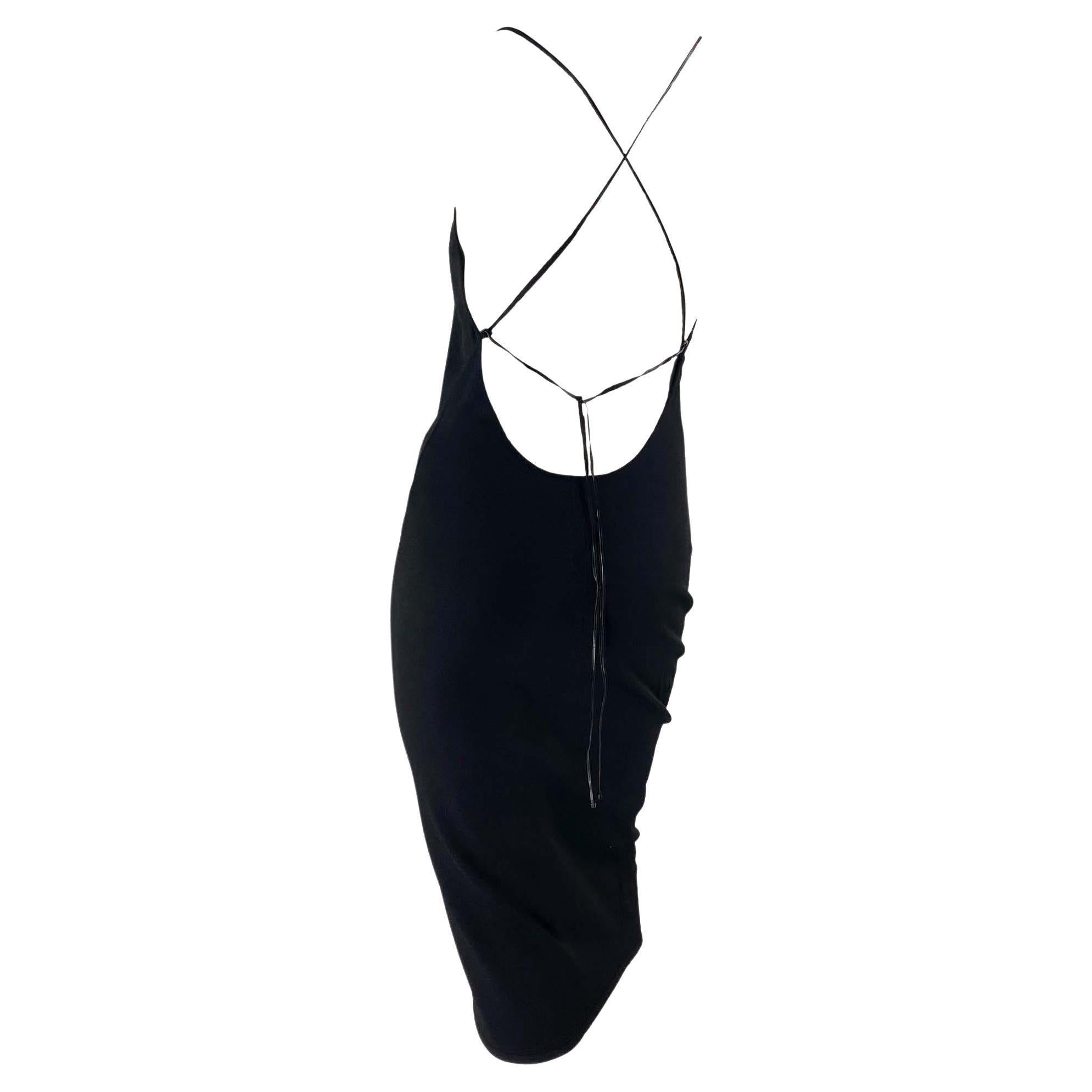 S/S 2000 Gucci by Tom Ford Black Leather Strap Lace Up Backless Knit Dress