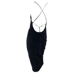 Used S/S 2000 Gucci by Tom Ford Black Leather Strap Lace Up Backless Knit Dress