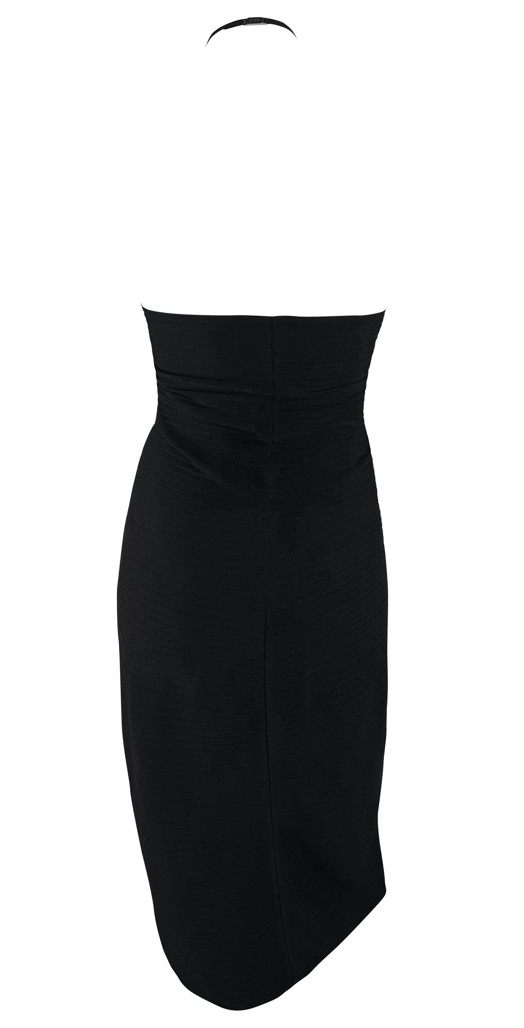 Women's S/S 2000 Gucci by Tom Ford Black Ribbed Bodycon Halter Neck Dress For Sale