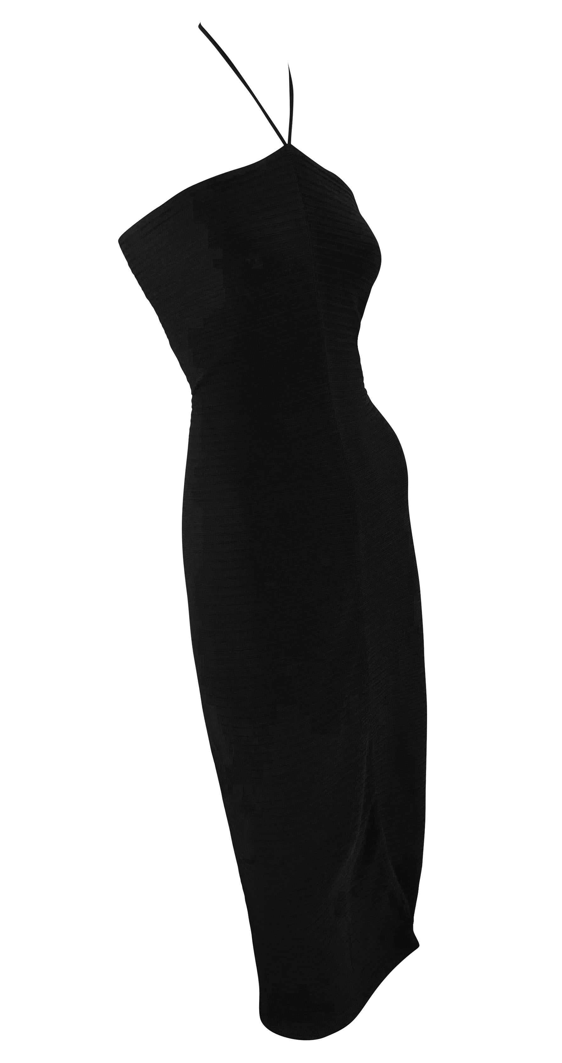 S/S 2000 Gucci by Tom Ford Black Ribbed Bodycon Halter Neck Dress For Sale 2