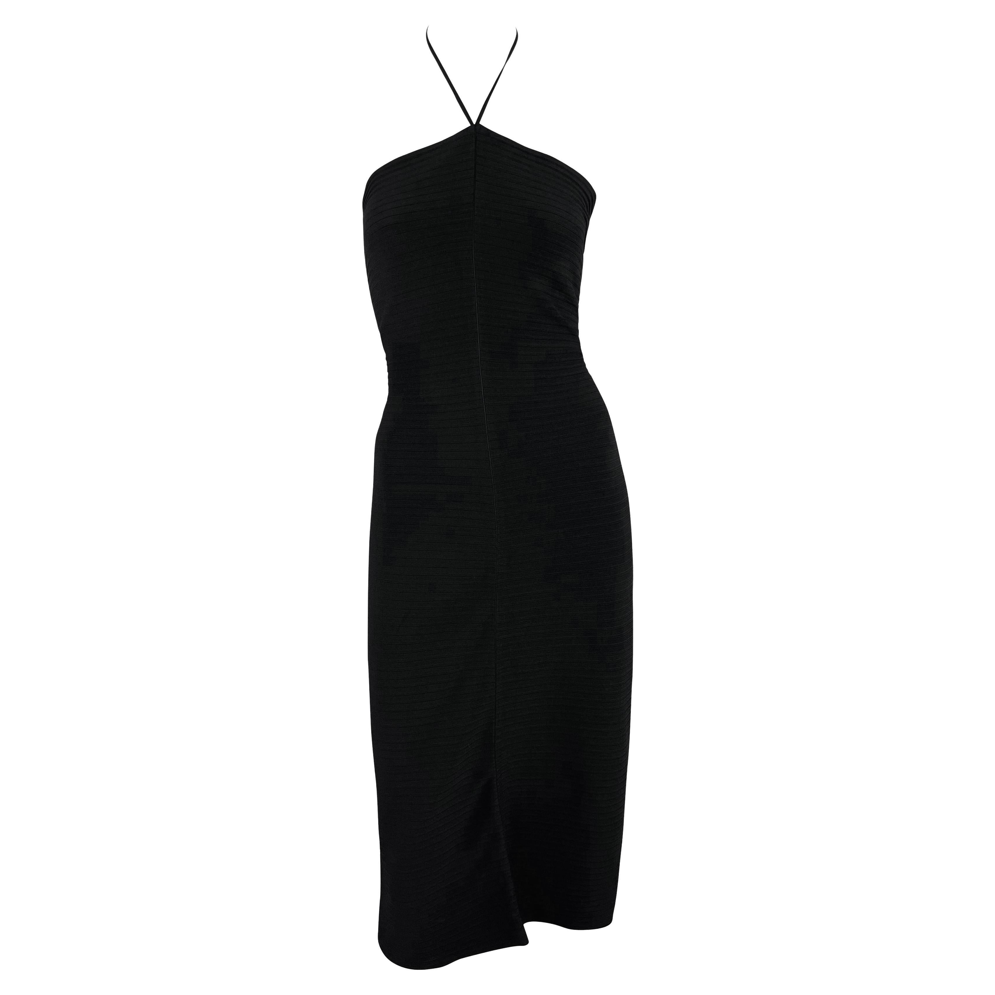 S/S 2000 Gucci by Tom Ford Black Ribbed Bodycon Halter Neck Dress For Sale