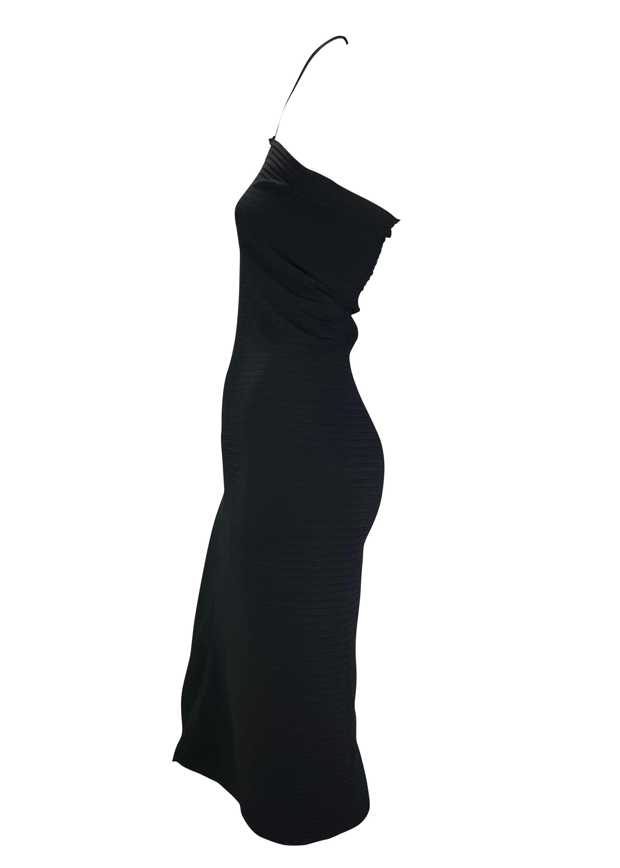 S/S 2000 Gucci by Tom Ford Black Ribbed Stretch Tube Dress Logo Buckle In Good Condition For Sale In West Hollywood, CA