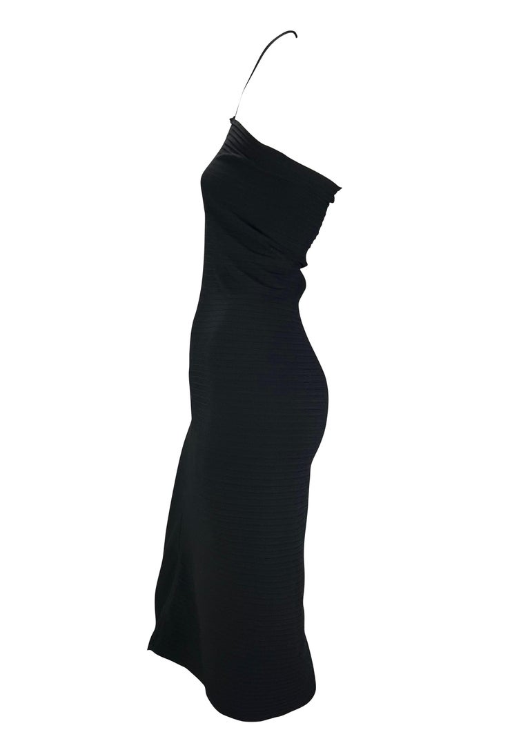S/S 2000 Gucci by Tom Ford Black Ribbed Stretch Tube Dress Logo Buckle In Good Condition For Sale In Philadelphia, PA