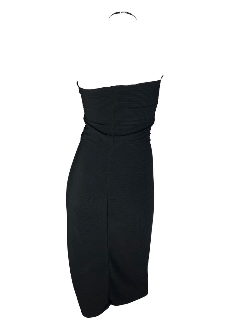 Women's S/S 2000 Gucci by Tom Ford Black Ribbed Stretch Tube Dress Logo Buckle For Sale