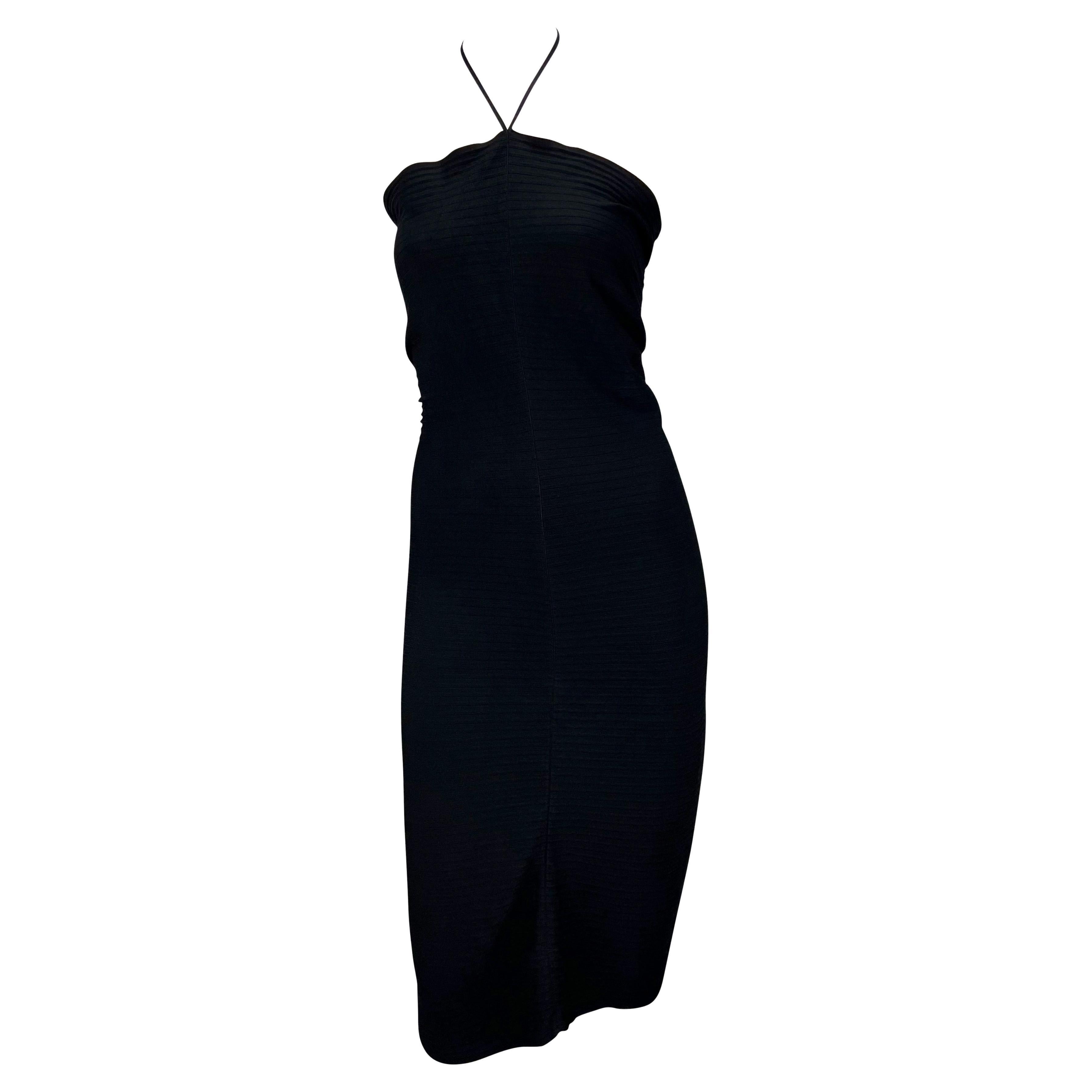 S/S 2000 Gucci by Tom Ford Black Ribbed Stretch Tube Dress Logo Buckle For Sale
