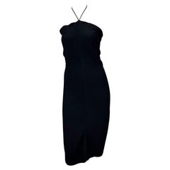 S/S 2000 Gucci by Tom Ford Black Ribbed Stretch Tube Dress Logo Buckle