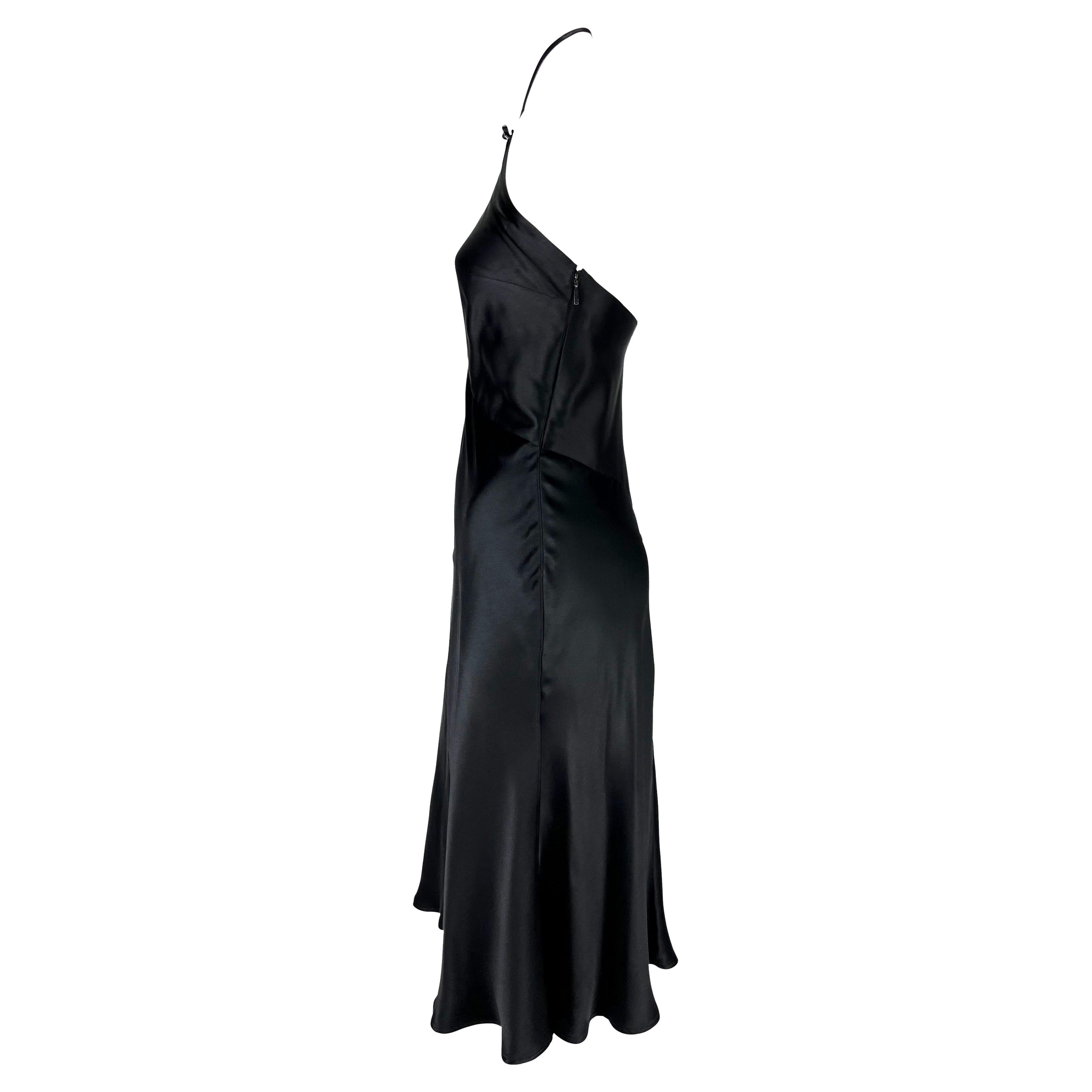 S/S 2000 Gucci by Tom Ford Black Silk Satin Leather Bow Halter Flare Dress In Good Condition In West Hollywood, CA