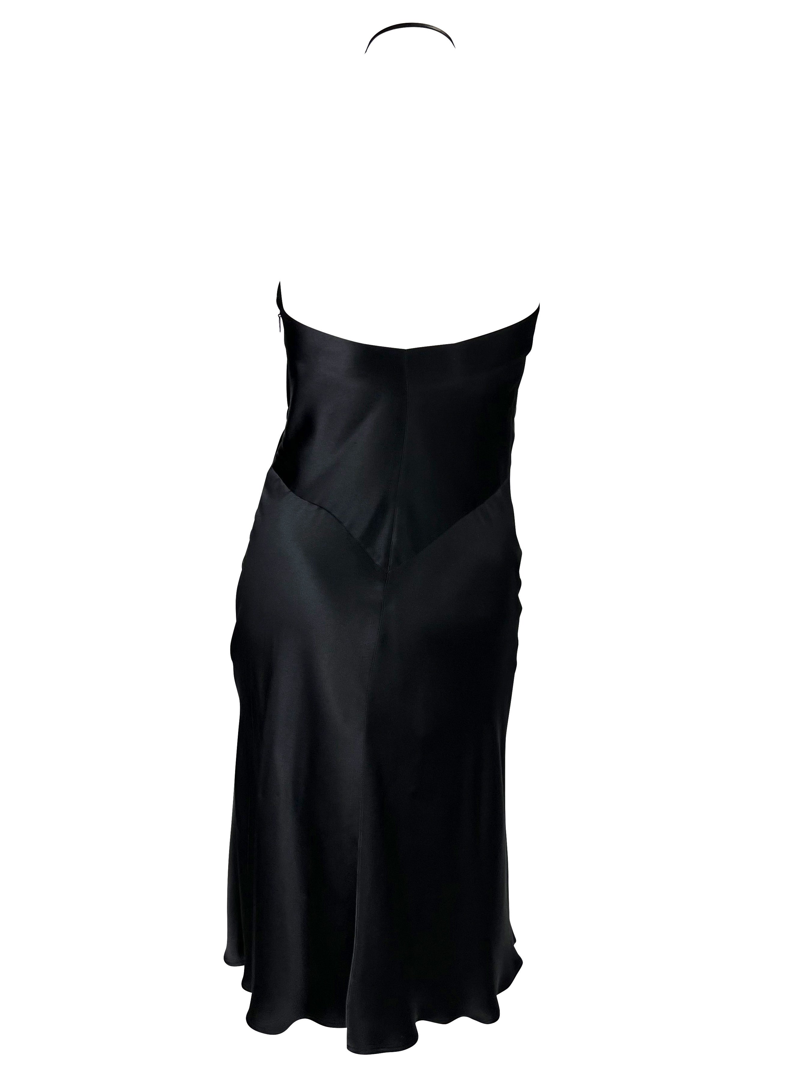Women's S/S 2000 Gucci by Tom Ford Black Silk Satin Leather Bow Halter Flare Dress