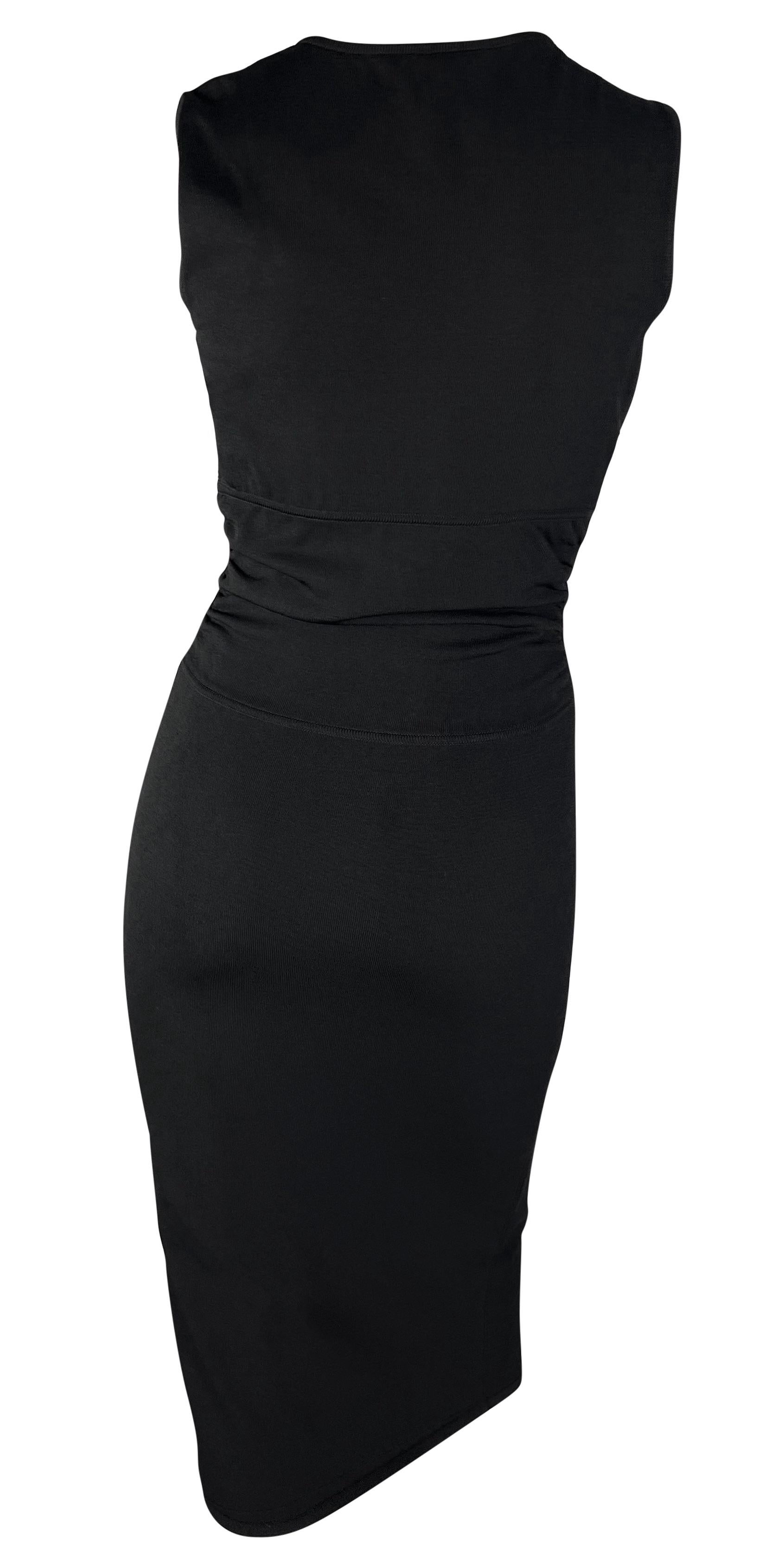 S/S 2000 Gucci by Tom Ford Black Stretch Knit Leather Bow Sleeveless Dress For Sale 1