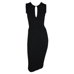 F/S 2000 Gucci by Tom Ford Schwarzes ärmelloses Kleid aus Stretch-Strick mit Lederschleife