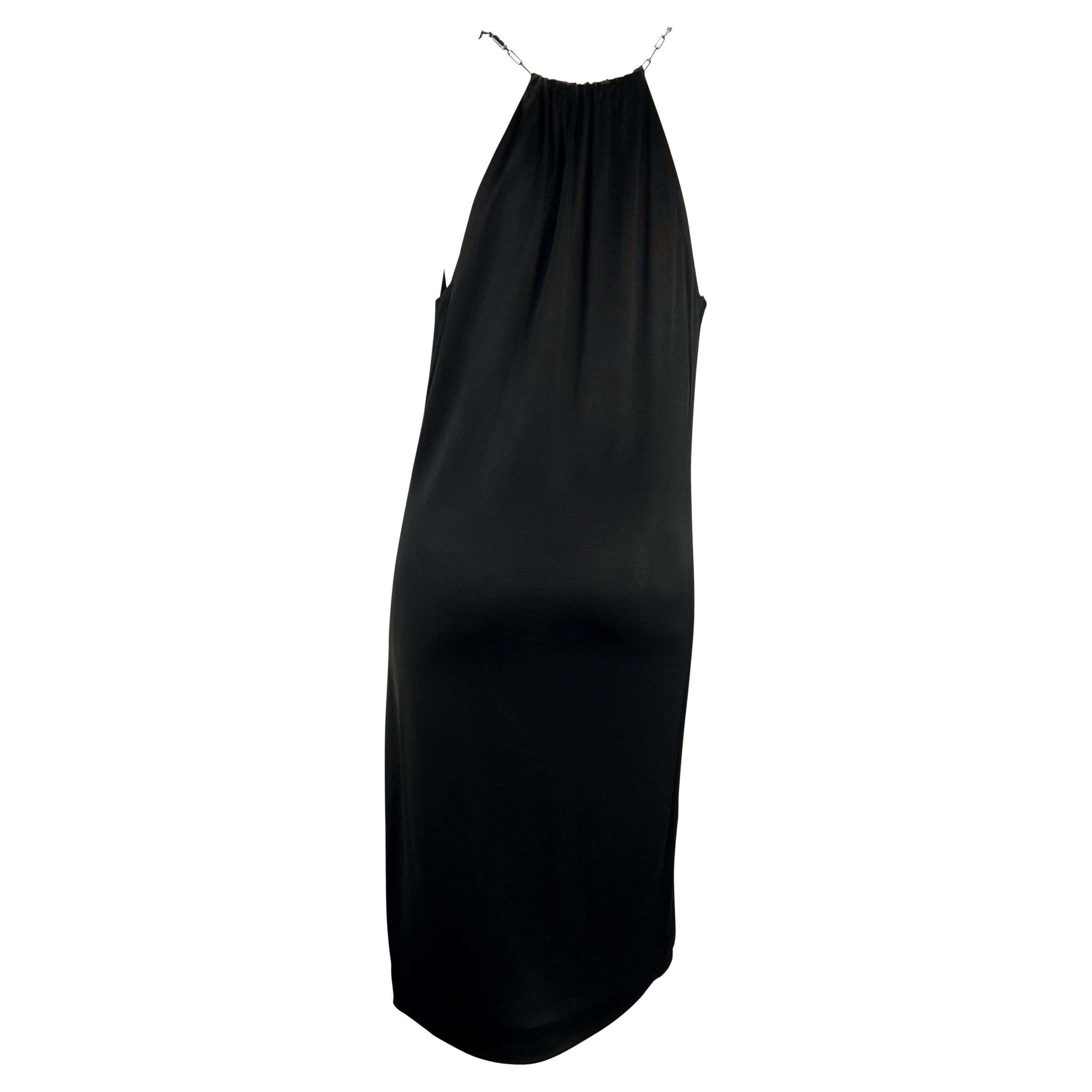 Women's S/S 2000 Gucci by Tom Ford Black Viscose Chain Plunge Sleeveless Dress For Sale