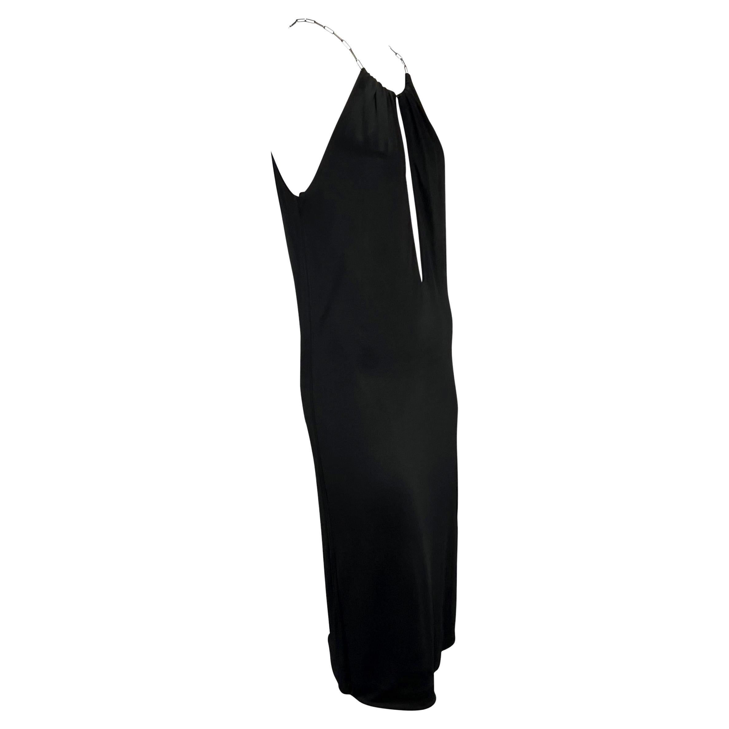 S/S 2000 Gucci by Tom Ford Black Viscose Chain Plunge Sleeveless Dress For Sale 2