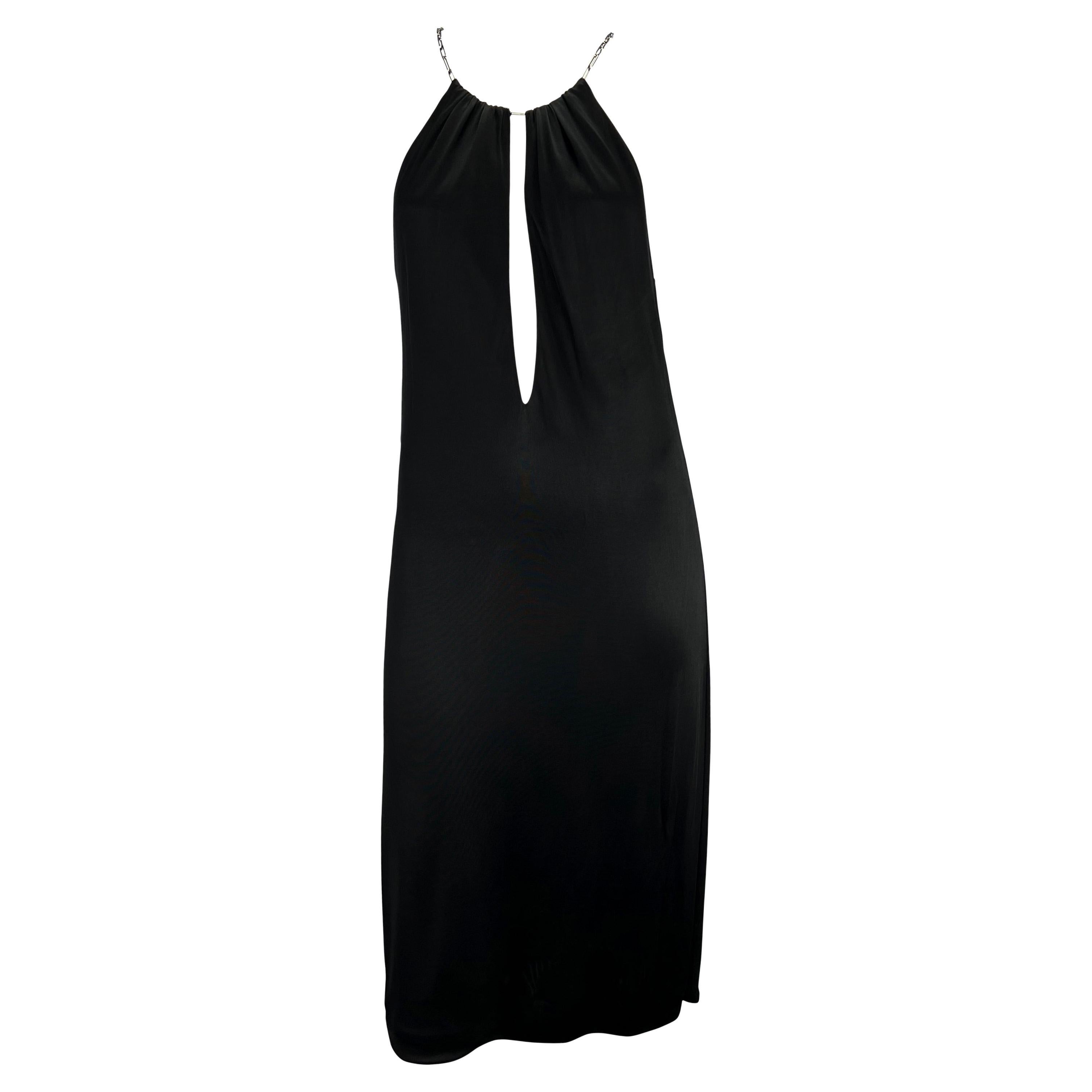 S/S 2000 Gucci by Tom Ford Black Viscose Chain Plunge Sleeveless Dress For Sale