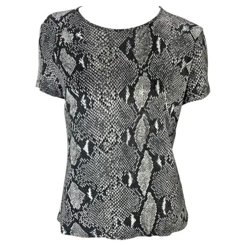 S/S 2000 Gucci by Tom Ford Camiseta de viscosa negra blanca con logotipo de serpiente Y2K
