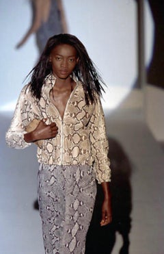 S/S 2000 Gucci by Tom Ford Black White Snakeskin Logo Print Viscose Pant Set