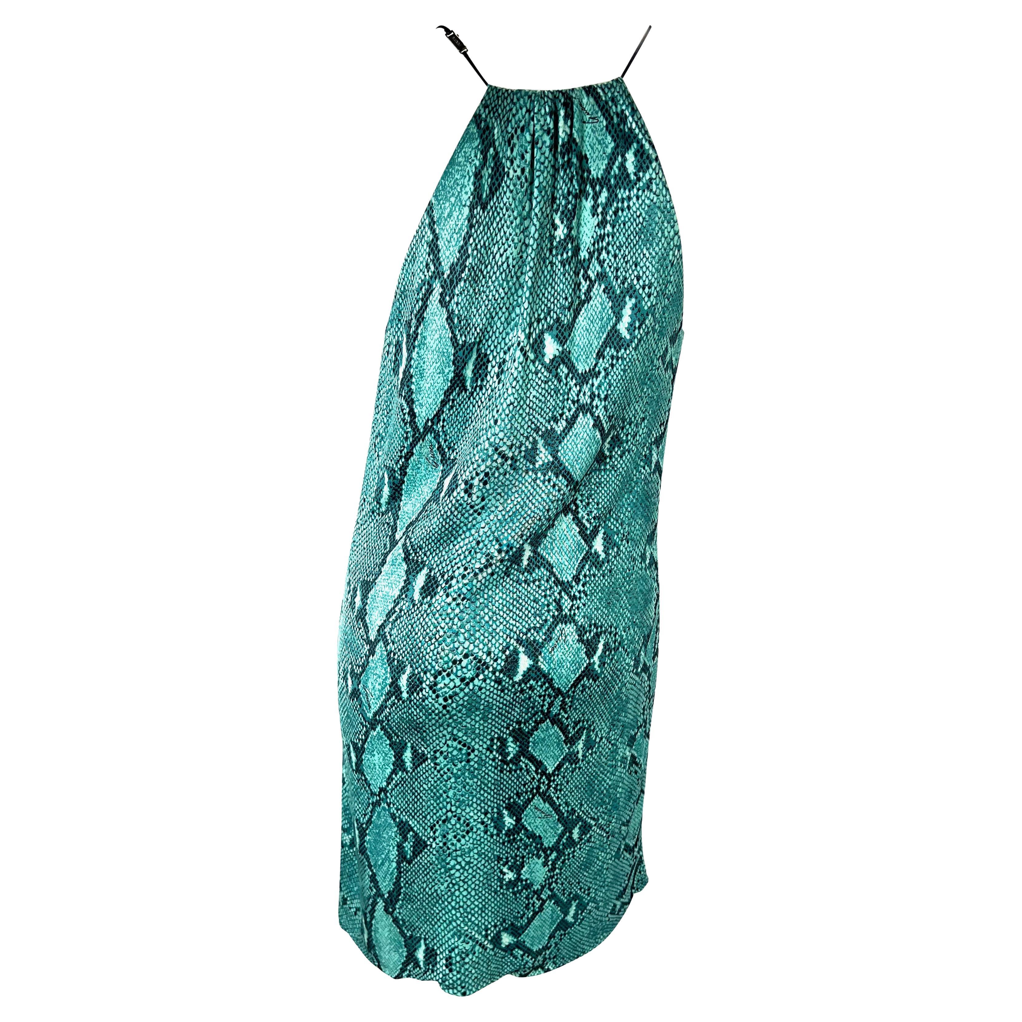 P/E 2000 Gucci by Tom Ford Vestito con cinturino in pelle e viscosa con stampa a serpenti blu in vendita 5