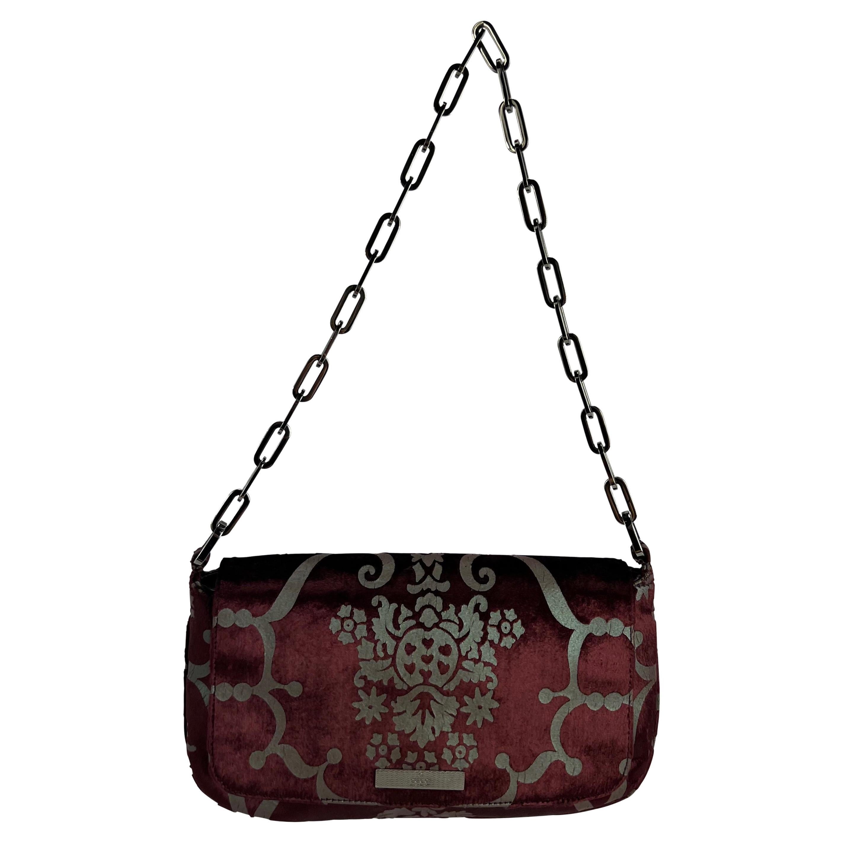 S/S 2000 Gucci by Tom Ford Burgundy Velvet Chain Bag 