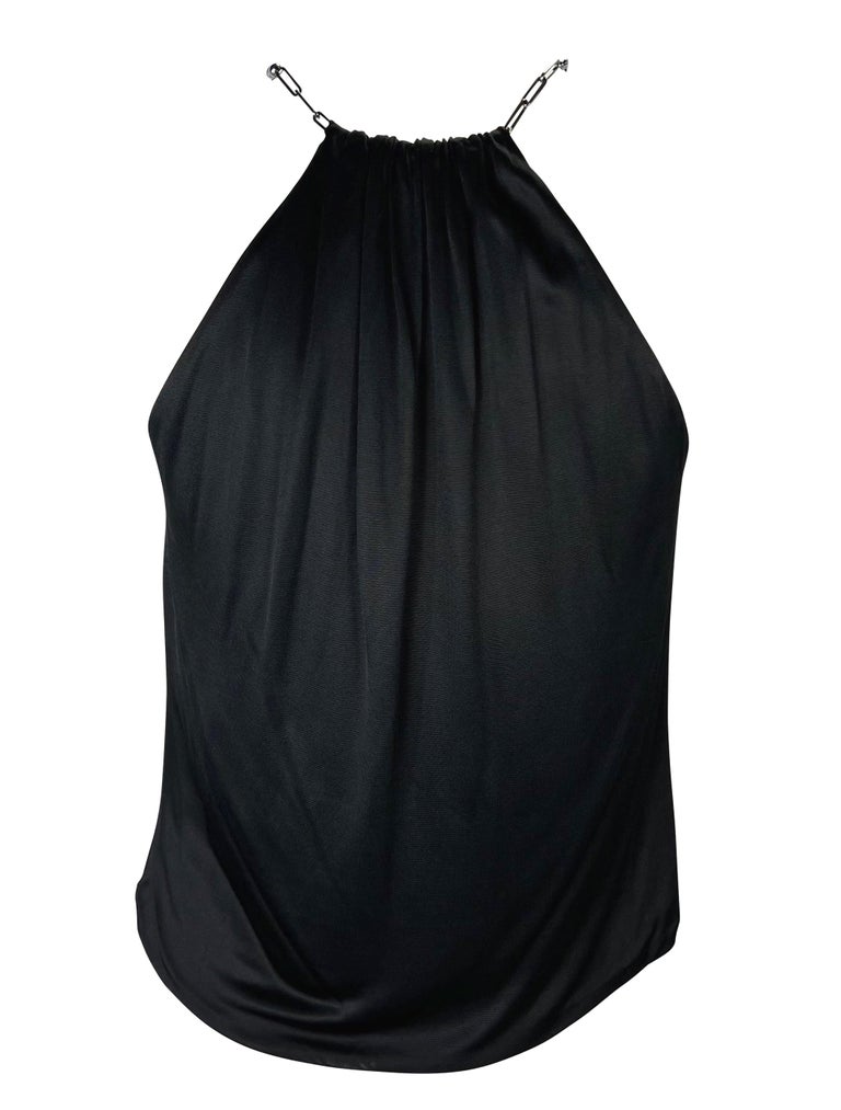 S/S 2000 Gucci by Tom Ford Chain Link Black Viscose Plunge Tank Top For