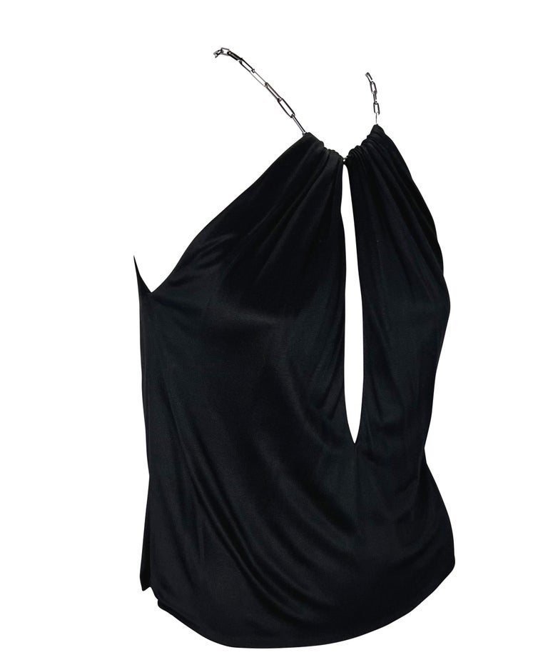 S/S 2000 Gucci by Tom Ford Chain Link Black Viscose Plunge Tank Top For