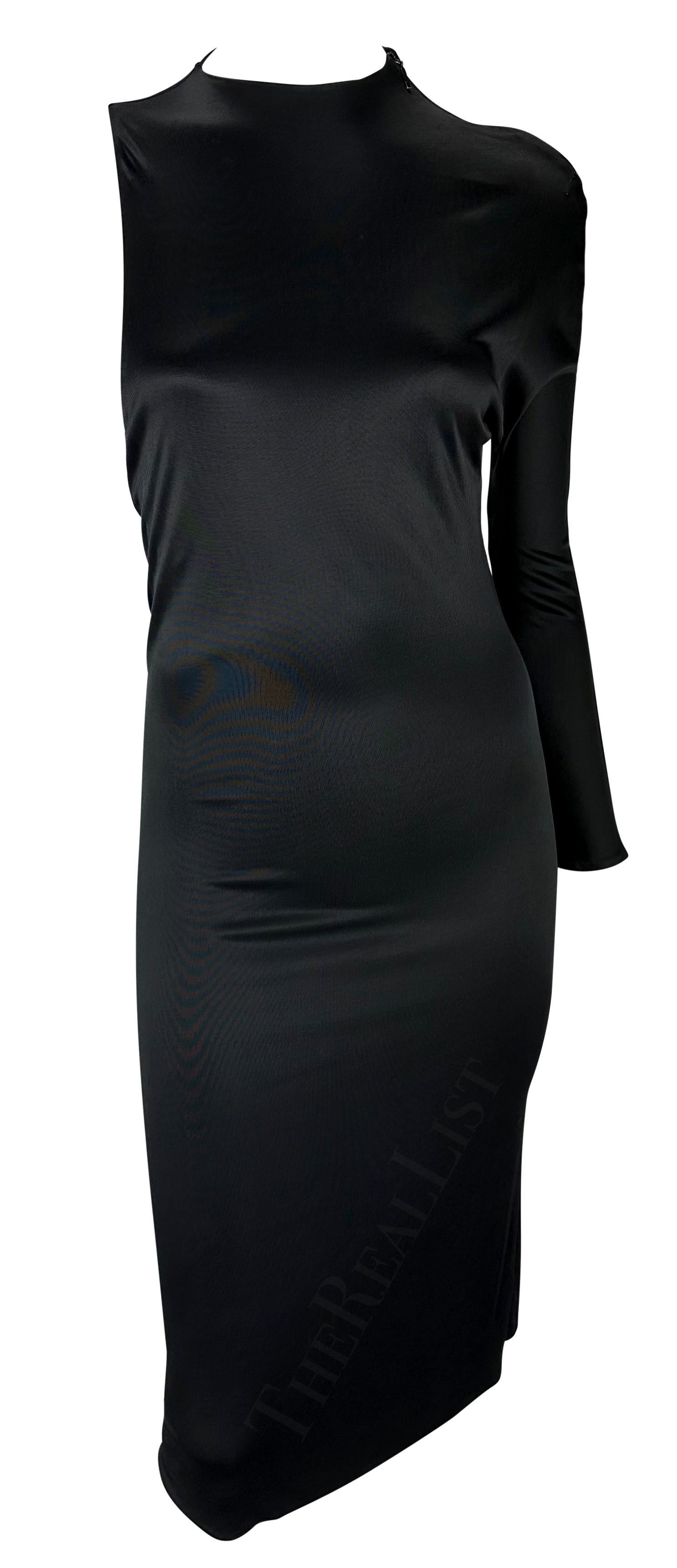 Women's S/S 2000 Gucci by Tom Ford Cutout One-Sleeve Black Bodycon Stretch Dress For Sale