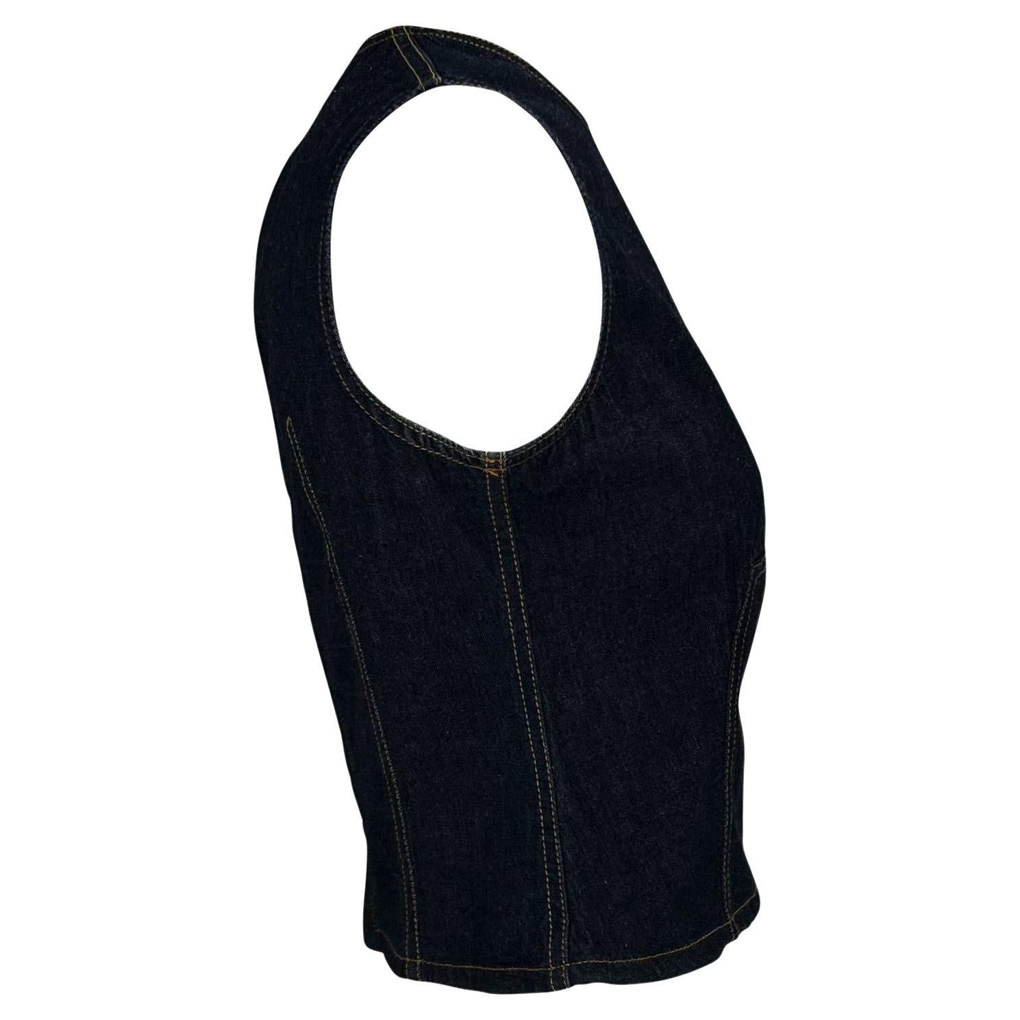 Black S/S 2000 Gucci by Tom Ford Denim Sleeveless Tank Top Y2K For Sale