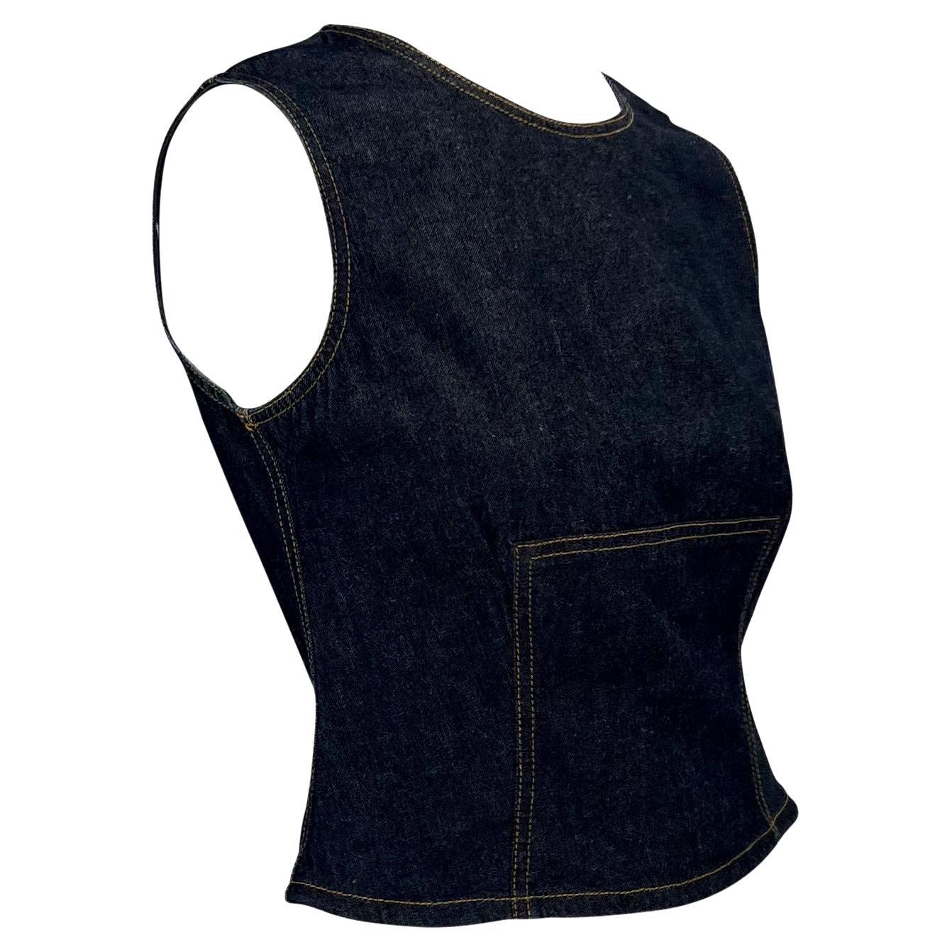 S/S 2000 Gucci by Tom Ford Denim Sleeveless Tank Top Y2K In Excellent Condition For Sale In West Hollywood, CA