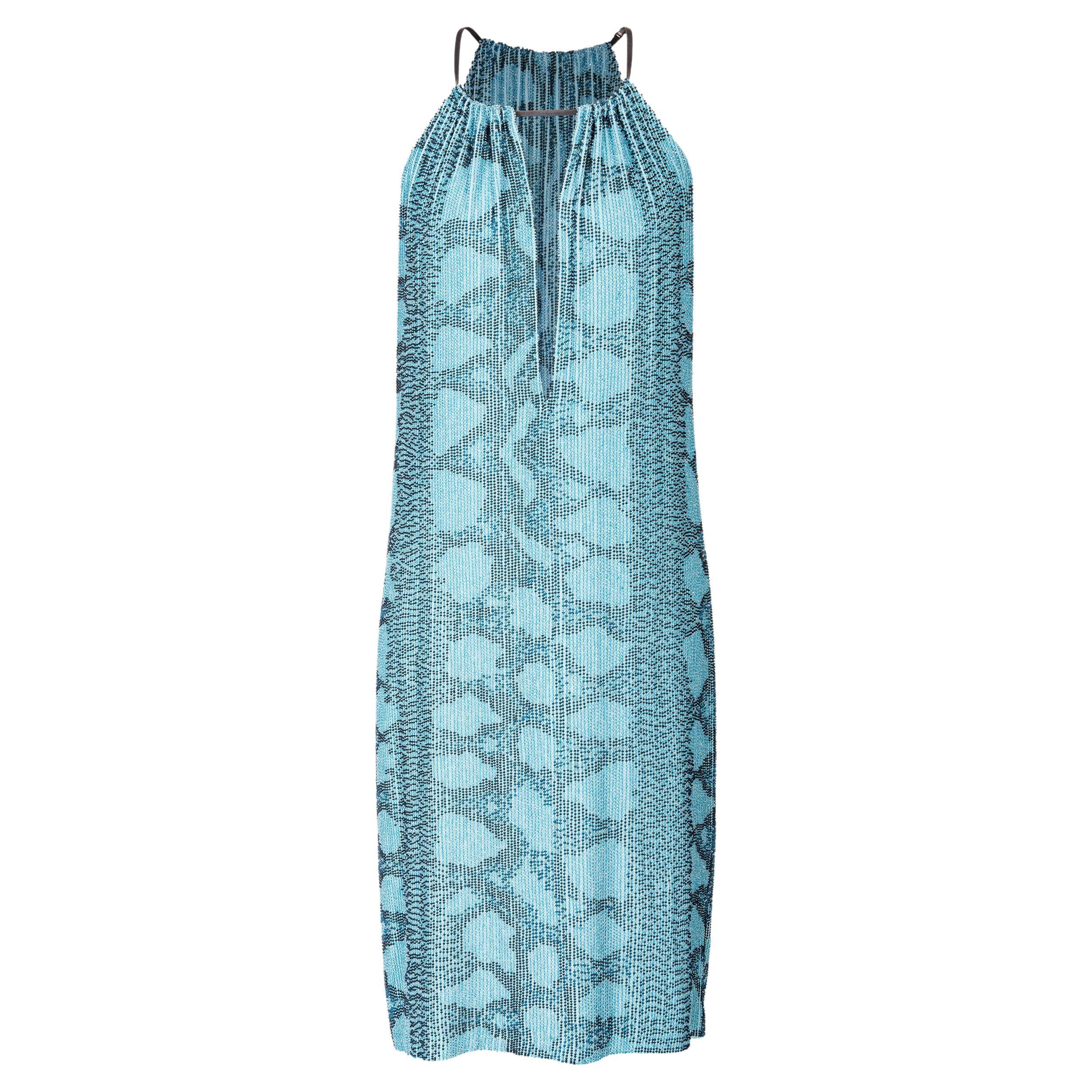 S/S 2000 Gucci by Tom Ford Fully Beaded Turquoise Snakeskin Pattern Dress