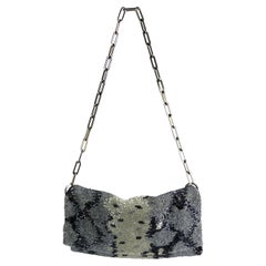 S/S 2000 Gucci by Tom Ford Grey Beaded Snake Skin Print Chain Flap Bag 