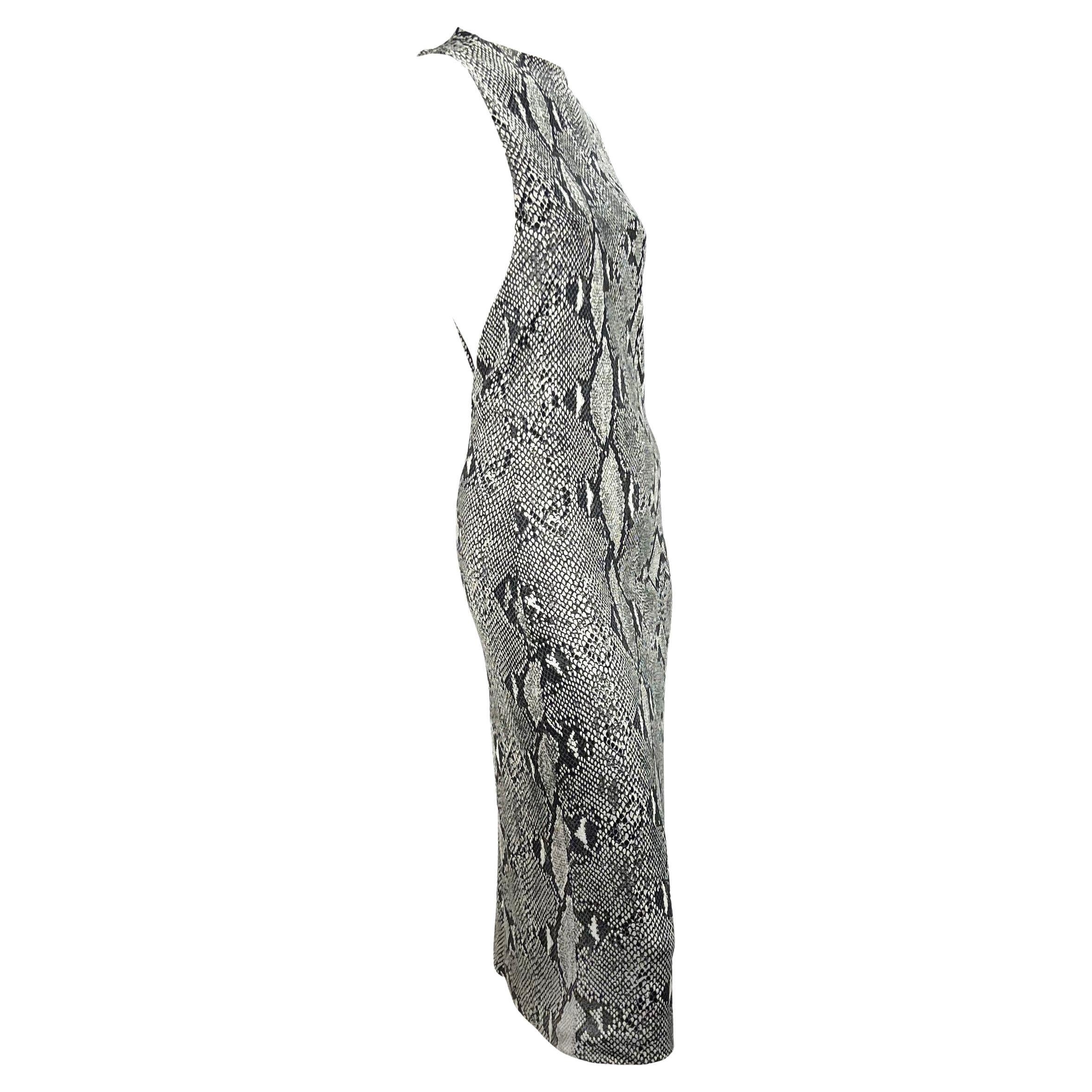 S/S 2000 Gucci by Tom Ford Grey Snake Print Asymmetric One Sleeve Dress For Sale 6