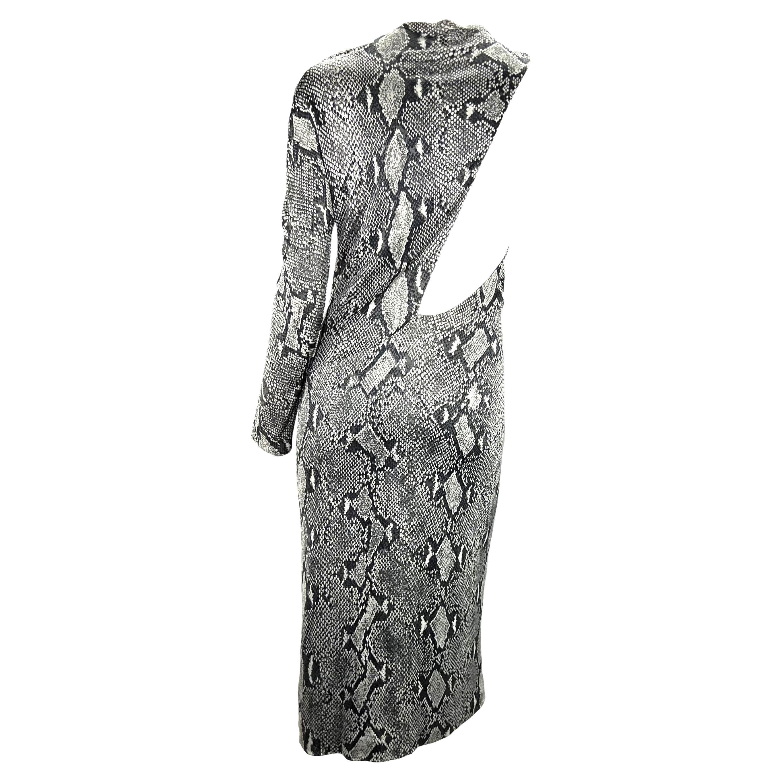 S/S 2000 Gucci by Tom Ford Grey Snake Print Asymmetric One Sleeve Dress For Sale 3
