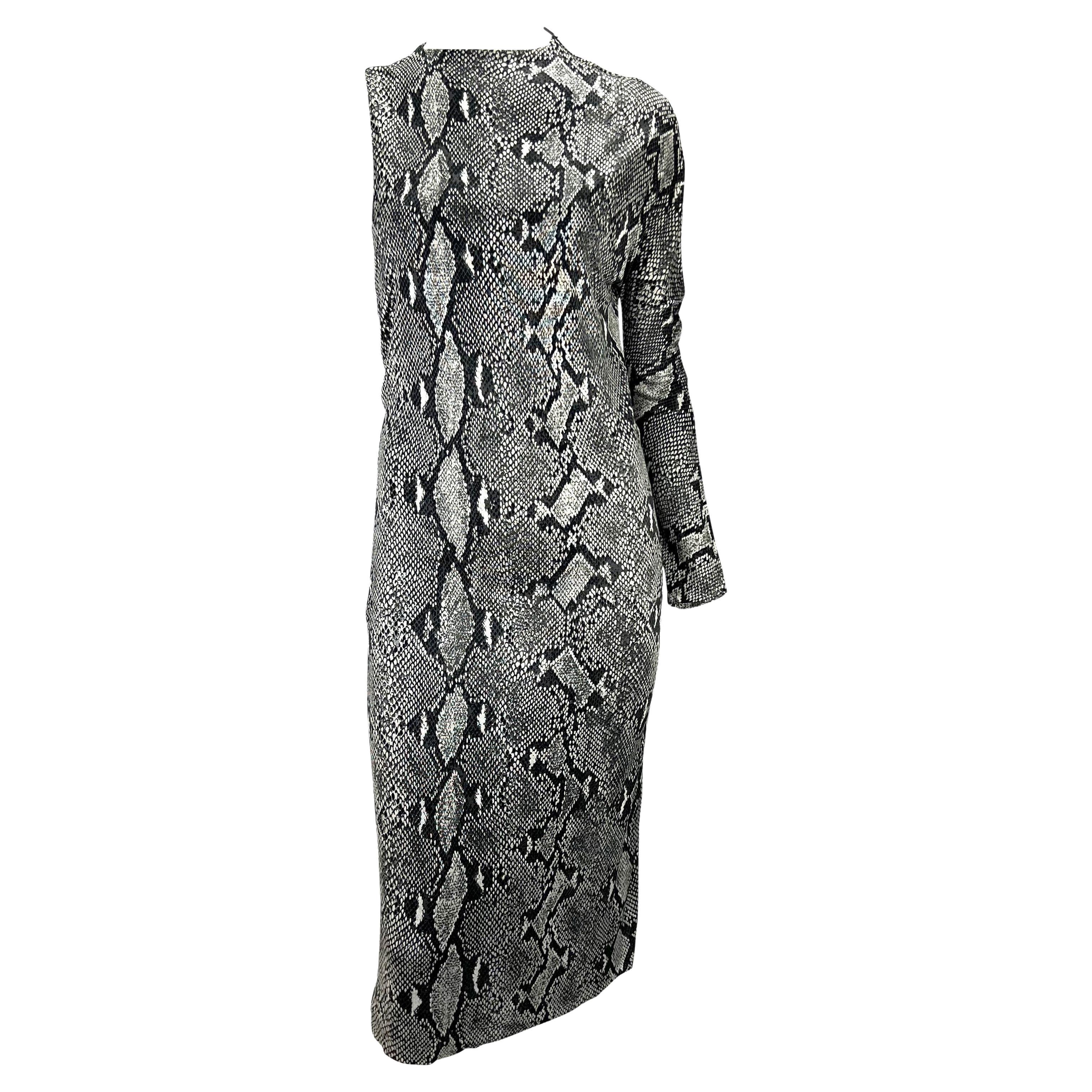 S/S 2000 Gucci by Tom Ford Grey Snake Print Asymmetric One Sleeve Dress For Sale
