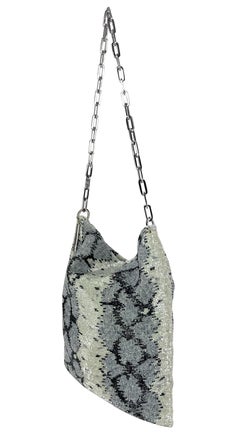S/S 2000 Gucci by Tom Ford Grey Snake Pattern Beaded Chain Flat Shoulder Bag