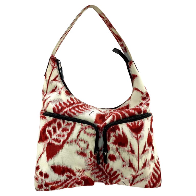 S/S 2000 Gucci by Tom Ford 'Havana' Print Red and White Hobo For Sale