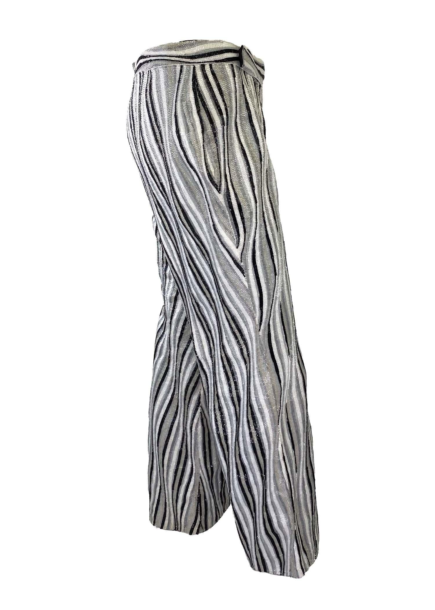 Gray S/S 2000 Gucci by Tom Ford Heavily Beaded Striped Pants Black White Grey Runway For Sale