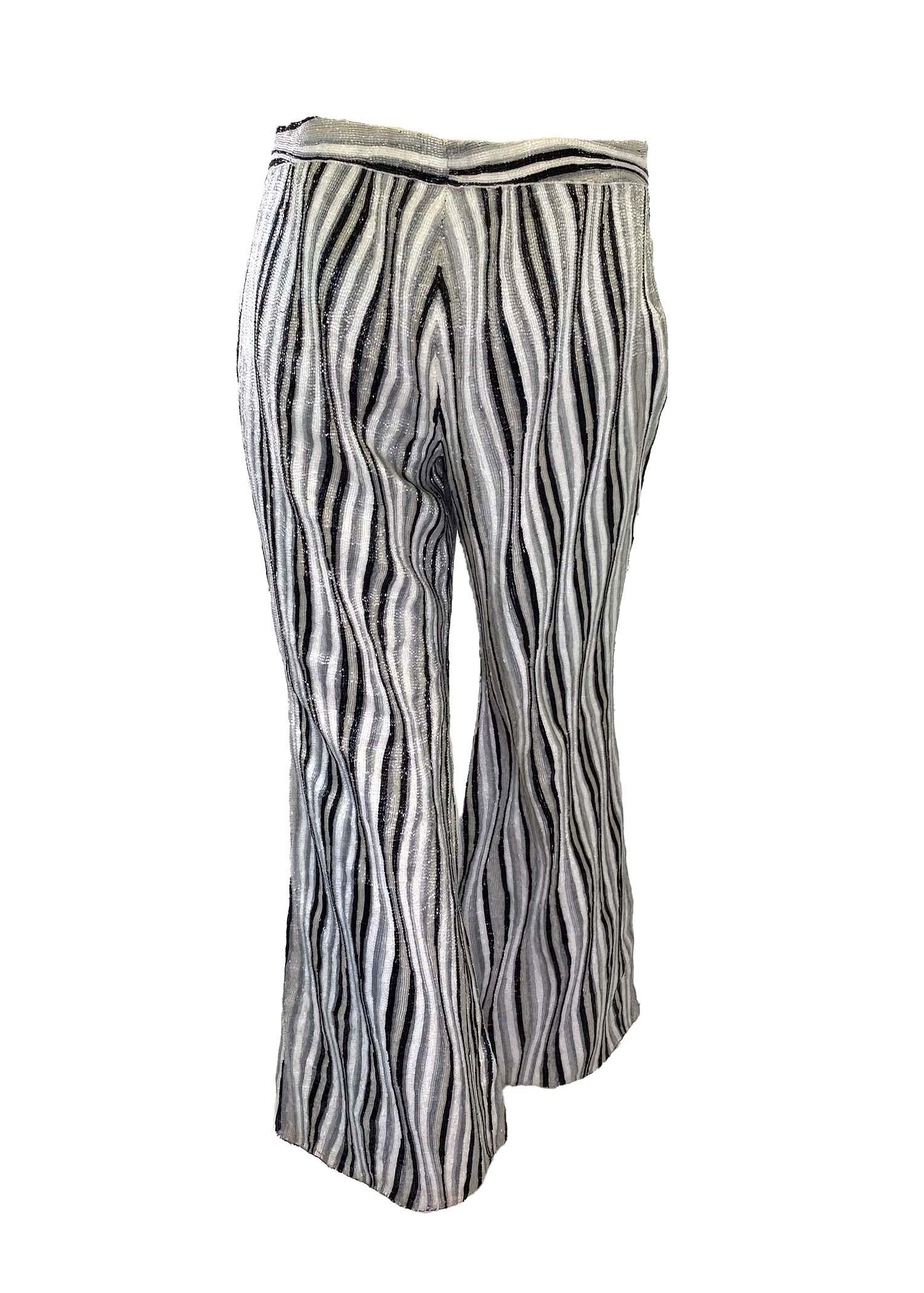 Women's S/S 2000 Gucci by Tom Ford Heavily Beaded Striped Pants Black White Grey Runway For Sale