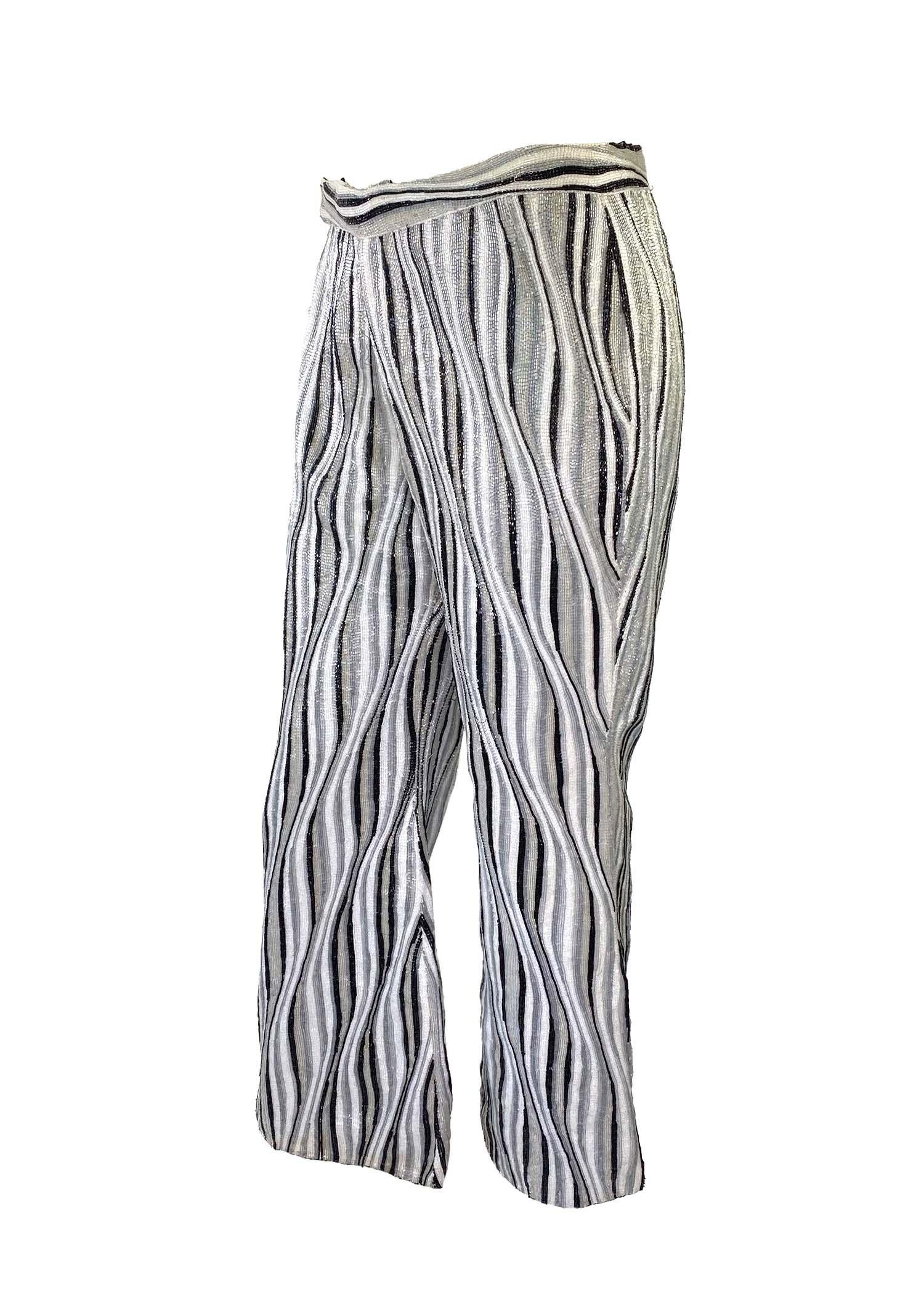 S/S 2000 Gucci by Tom Ford Heavily Beaded Striped Pants Black White Grey Runway For Sale 2