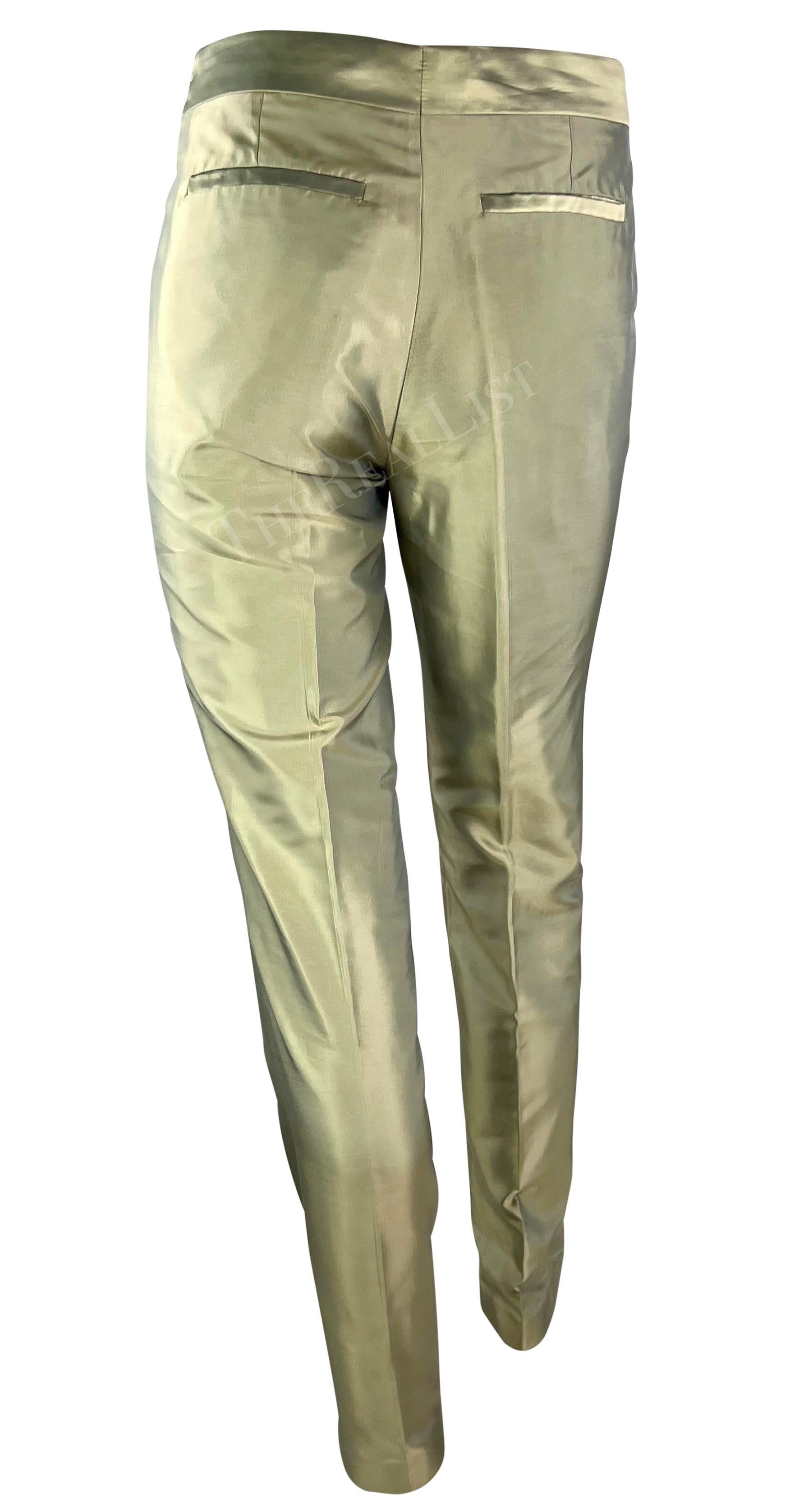 Women's S/S 2000 Gucci by Tom Ford Light Green Iridescent Silk Straight Leg Pants For Sale