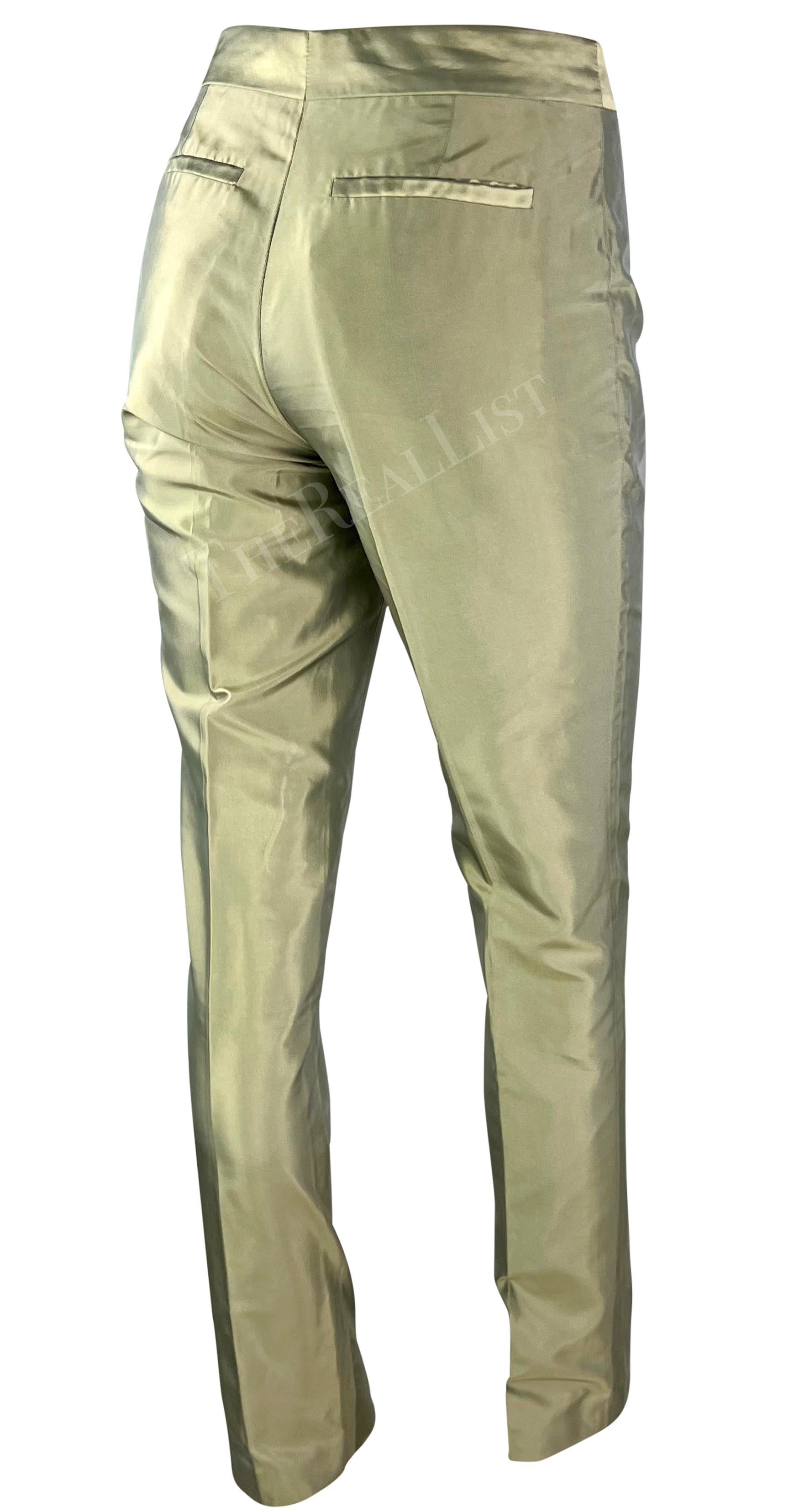 S/S 2000 Gucci by Tom Ford Light Green Iridescent Silk Straight Leg Pants For Sale 1
