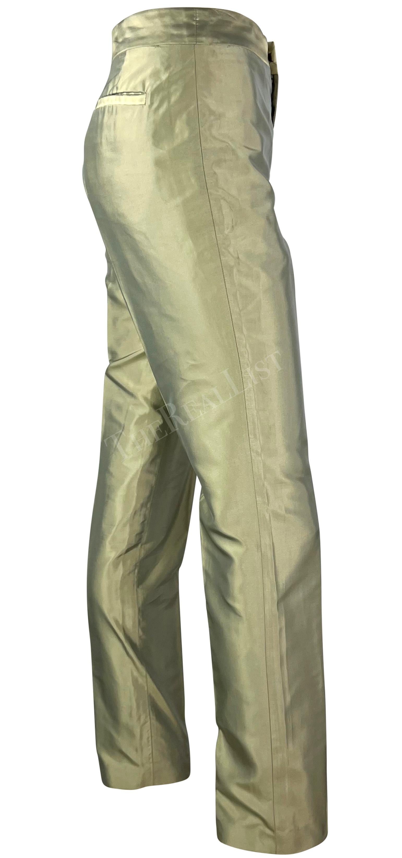 S/S 2000 Gucci by Tom Ford Light Green Iridescent Silk Straight Leg Pants For Sale 2