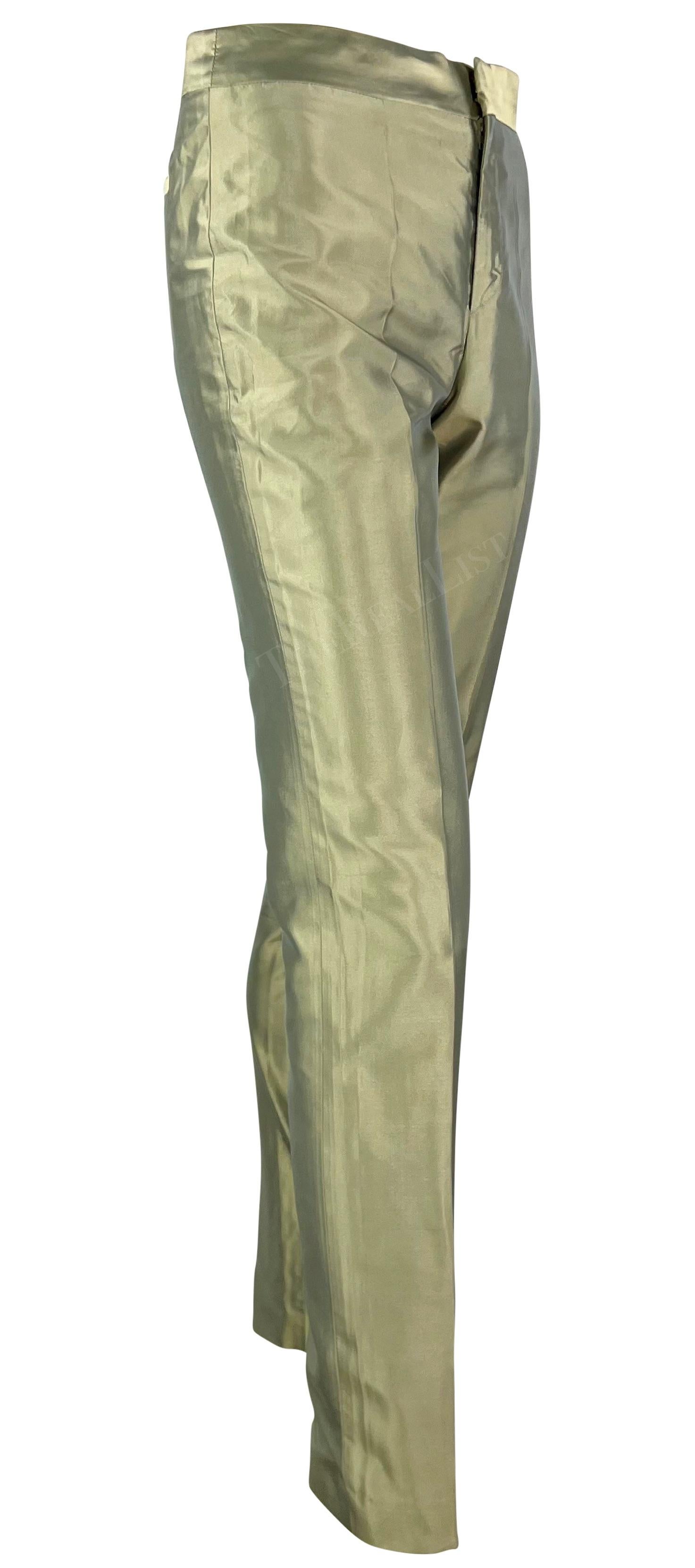 S/S 2000 Gucci by Tom Ford Light Green Iridescent Silk Straight Leg Pants For Sale 3