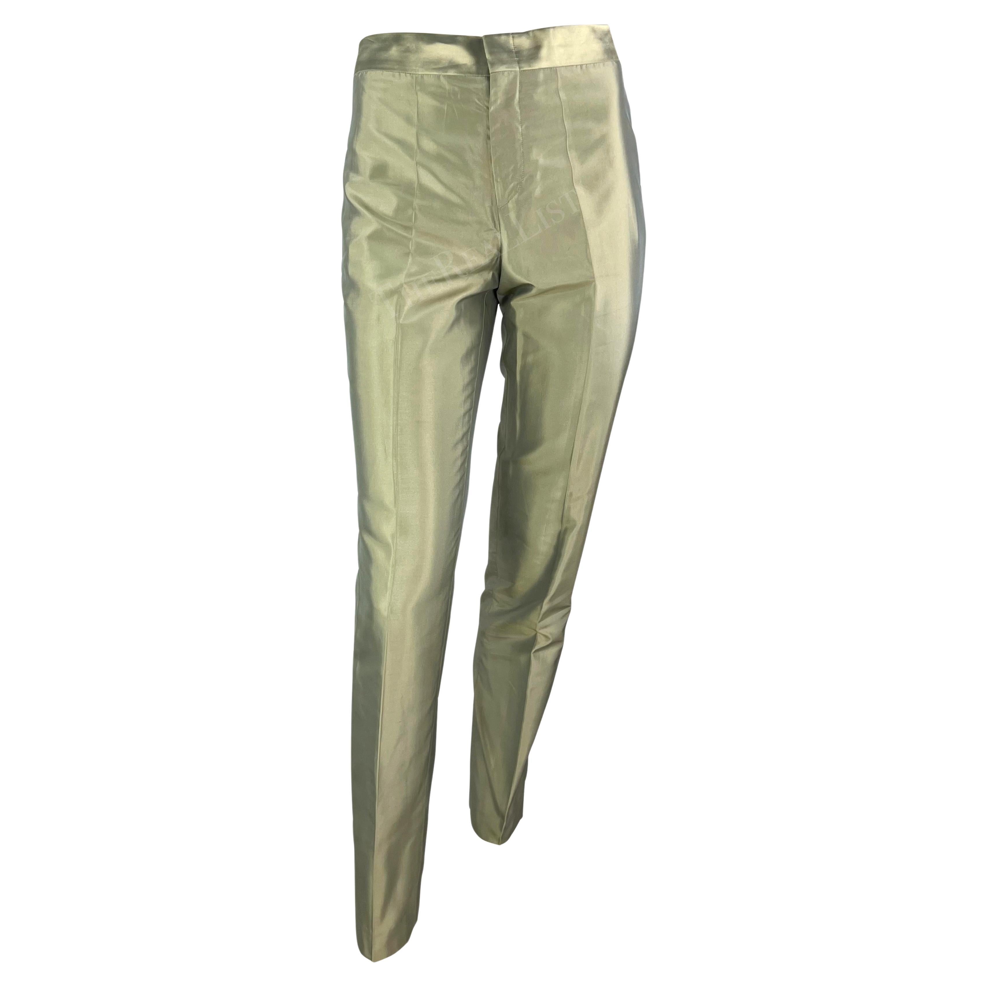 S/S 2000 Gucci by Tom Ford Light Green Iridescent Silk Straight Leg Pants For Sale
