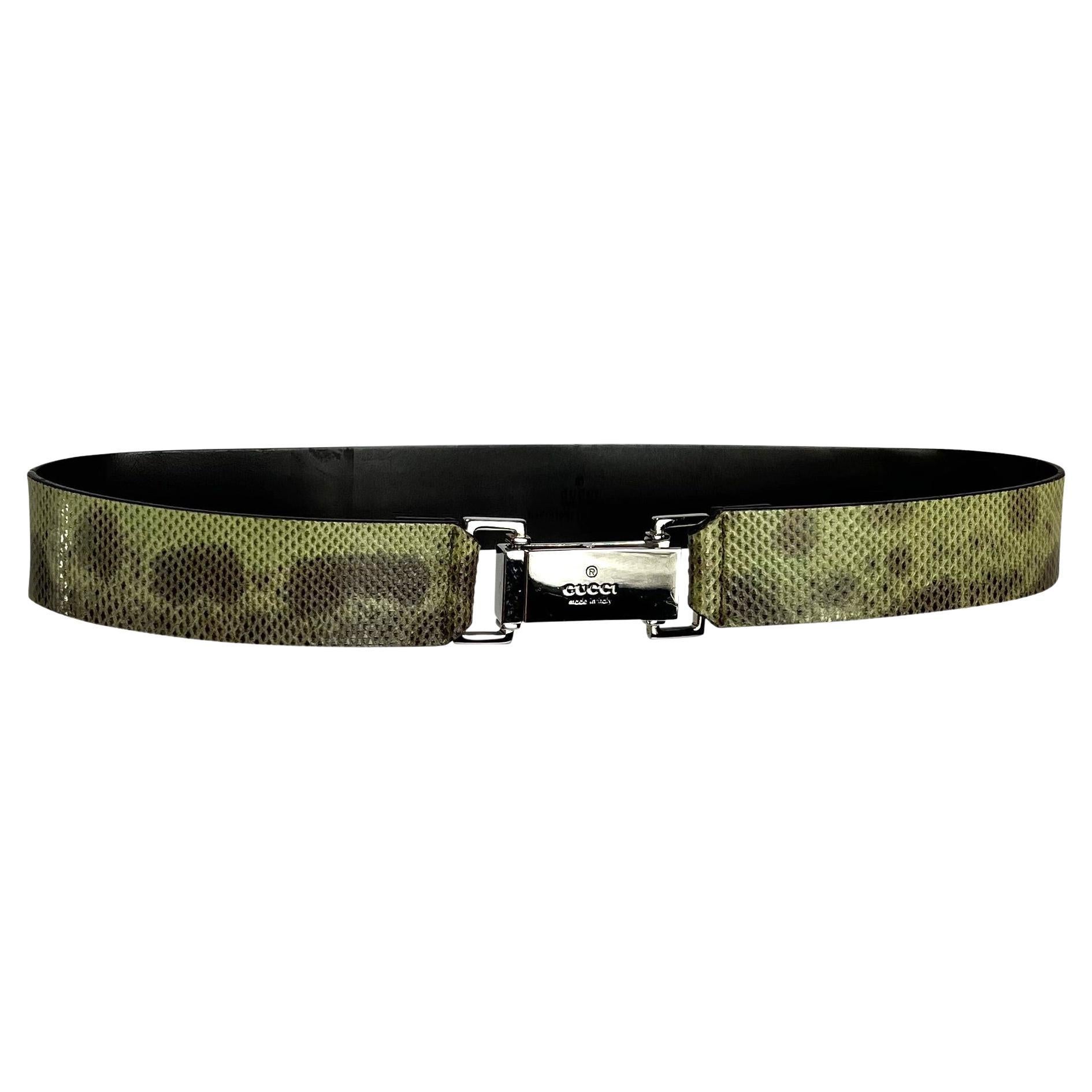 S/S 2000 Gucci by Tom Ford Logo Green Karung Snakeskin Belt For Sale