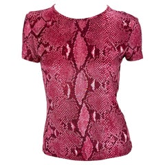 F/S 2000 Gucci by Tom Ford Rosa Viscose-T-Shirt mit Schlangen-Logodruck