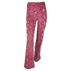 S/S 2000 Gucci by Tom Ford Pink Snakeskin Logo Print Stretch Flare Cotton Pants