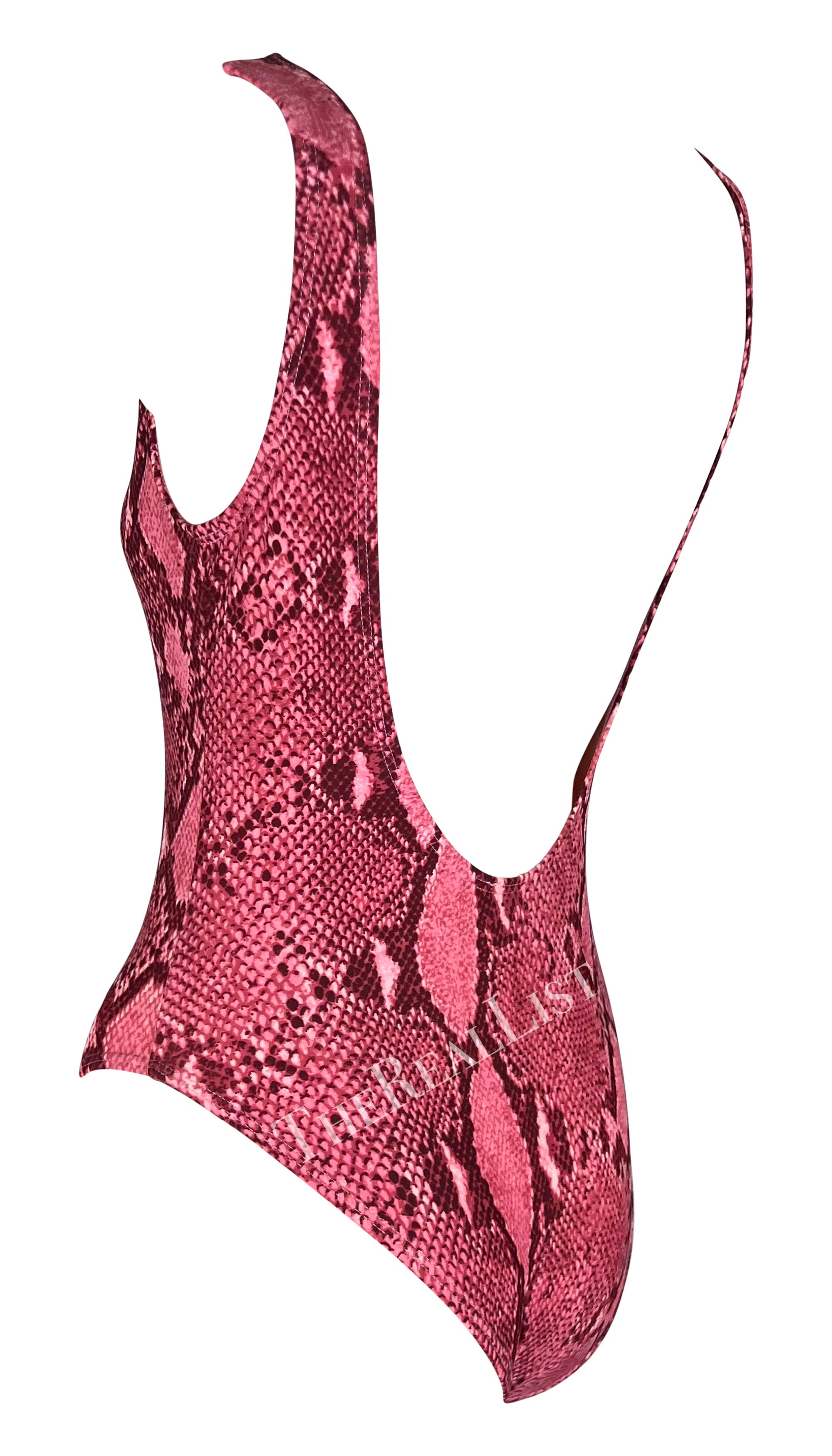 Women's S/S 2000 Gucci by Tom Ford Pink Snakeskin Print One Piece Swimsuit Bodysuit For Sale