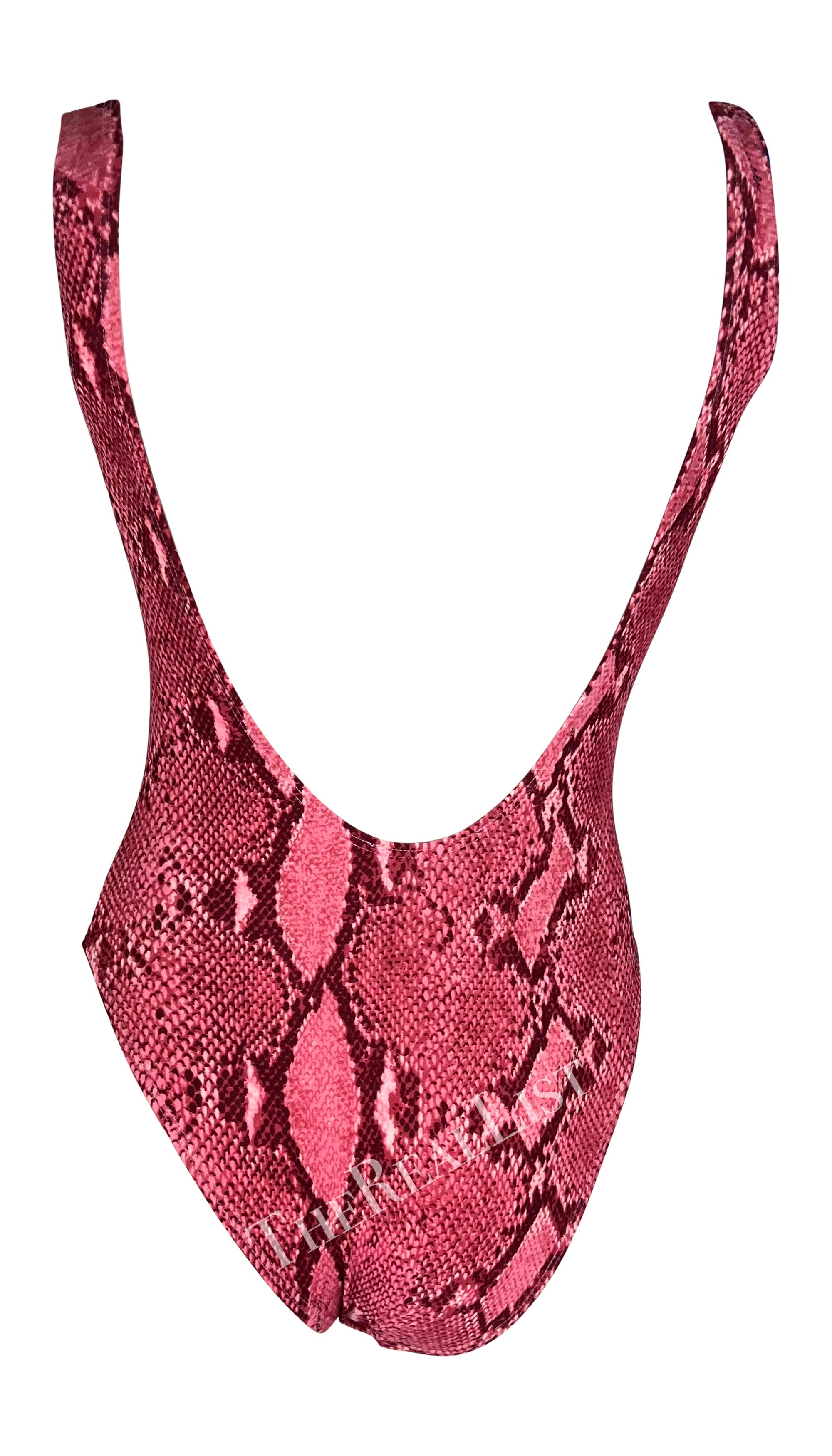 S/S 2000 Gucci by Tom Ford Pink Snakeskin Print One Piece Swimsuit Bodysuit For Sale 1
