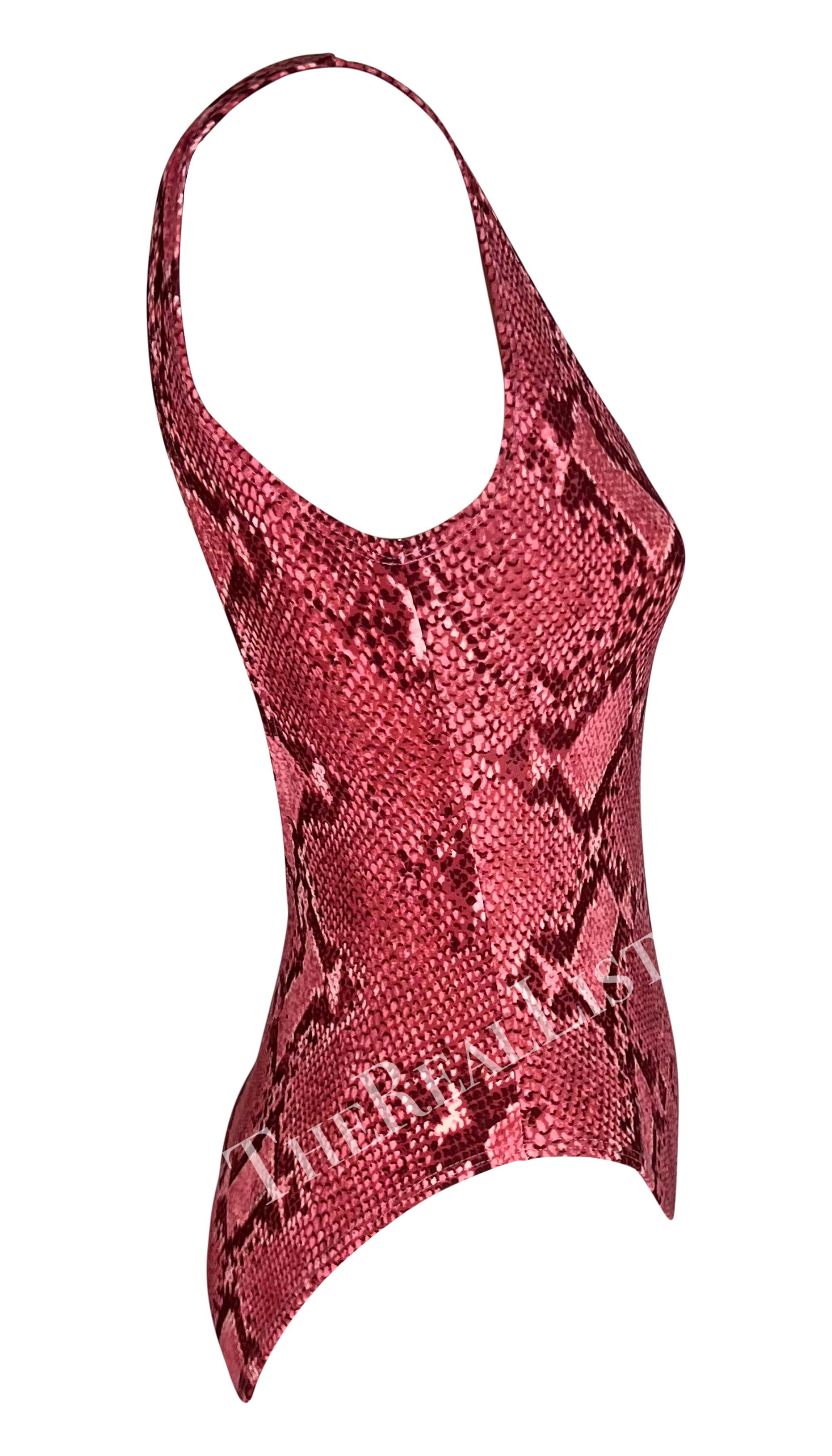 S/S 2000 Gucci by Tom Ford Pink Snakeskin Print One Piece Swimsuit Bodysuit For Sale 2