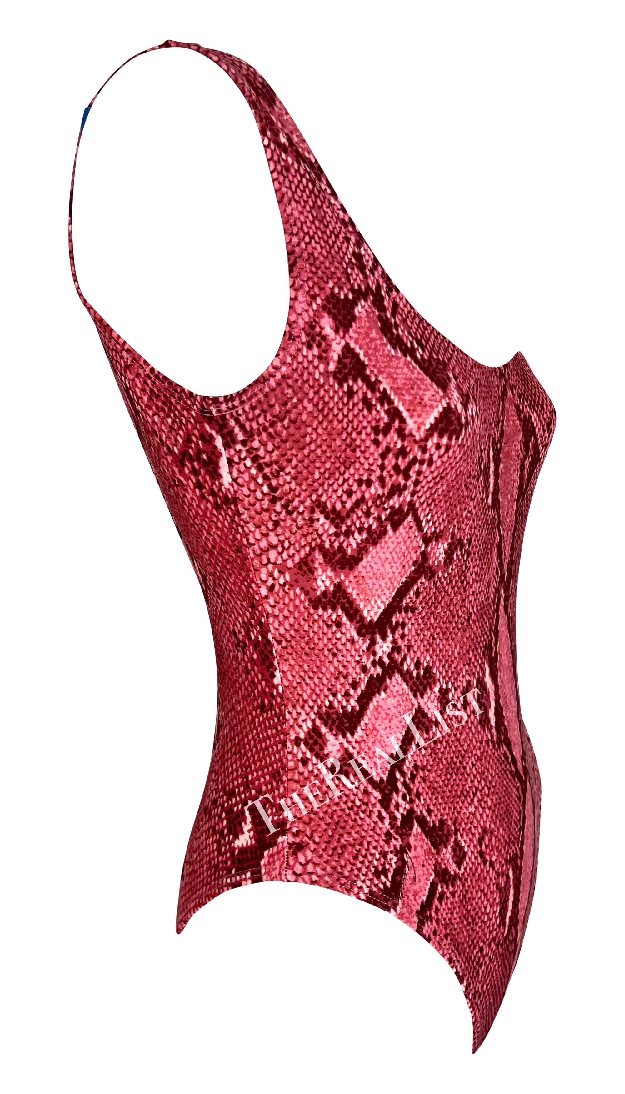 S/S 2000 Gucci by Tom Ford Pink Snakeskin Print One Piece Swimsuit Bodysuit For Sale 3