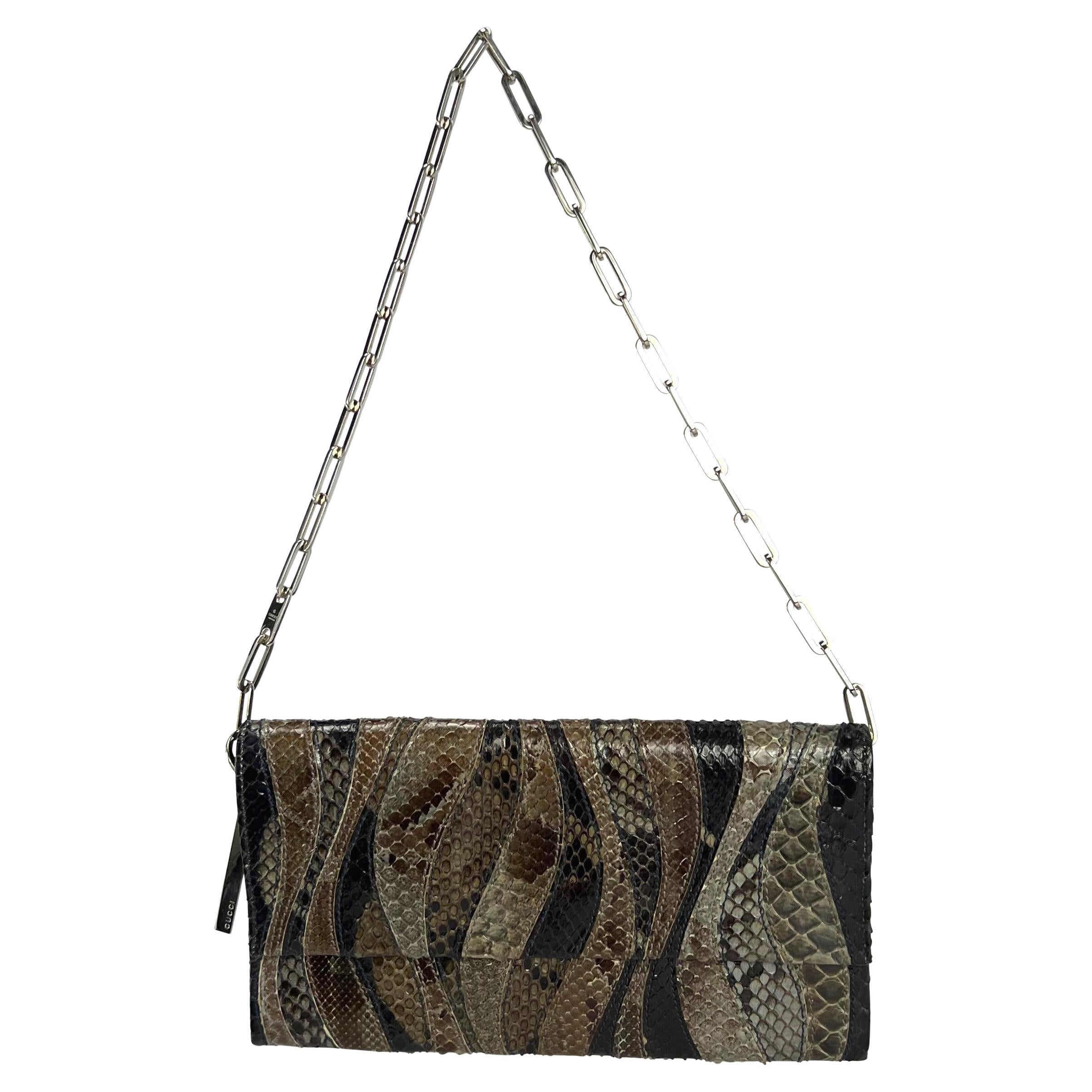 S/S 2000 Gucci by Tom Ford Python Abstract Panel Chain Flap Bag 